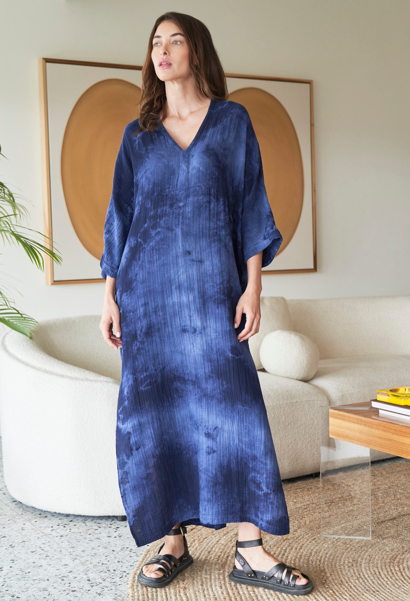 Milky Way Cotton Gauze Arc Seam Caftan