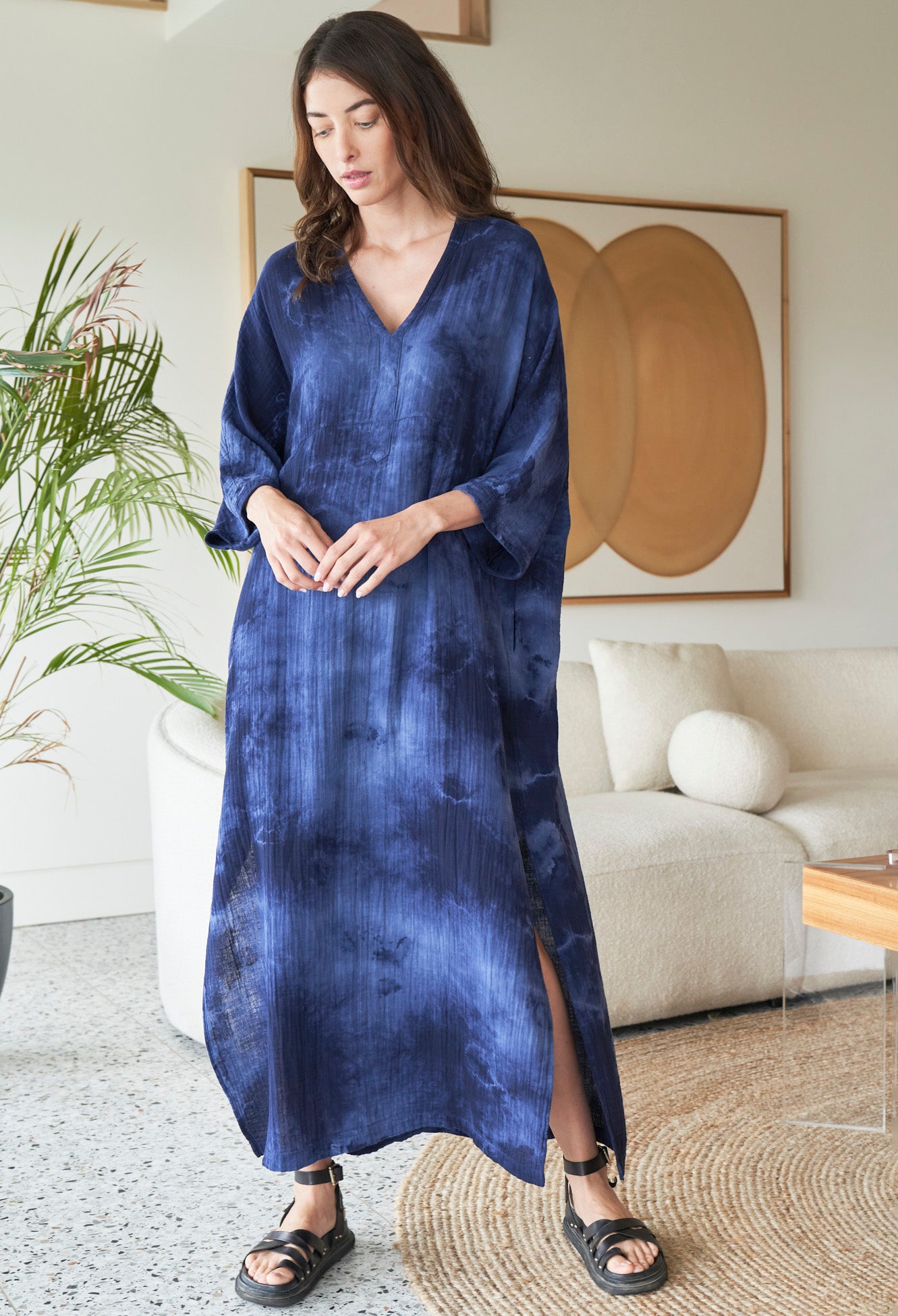 Milky Way Cotton Gauze Arc Seam Caftan