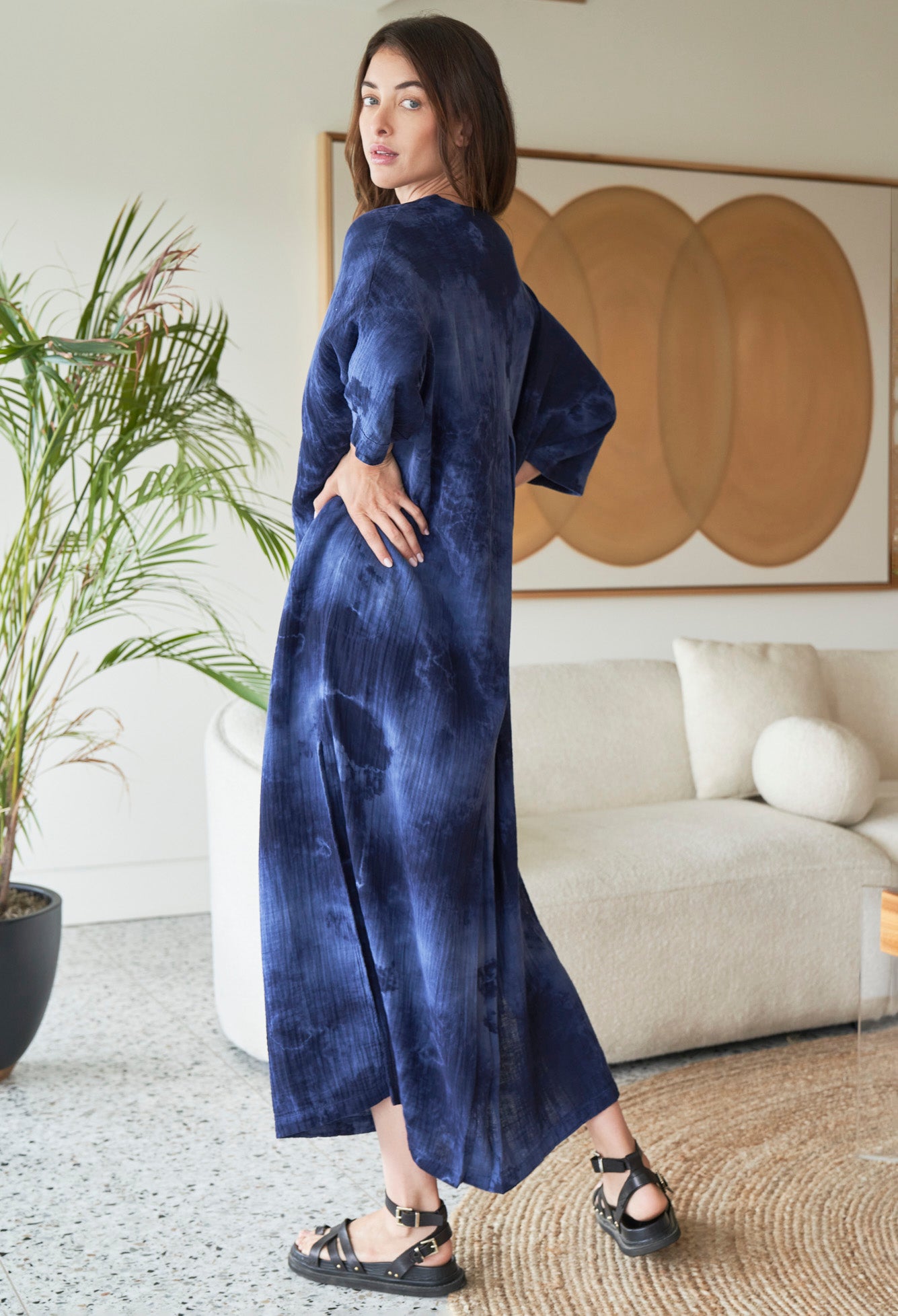 Milky Way Cotton Gauze Arc Seam Caftan