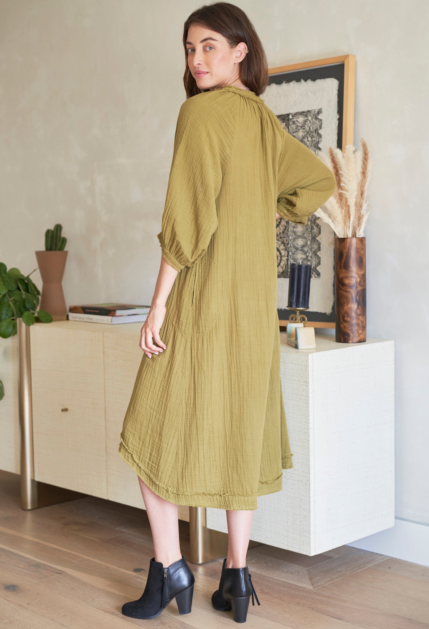 Lichen Gauze Dress with Pockets