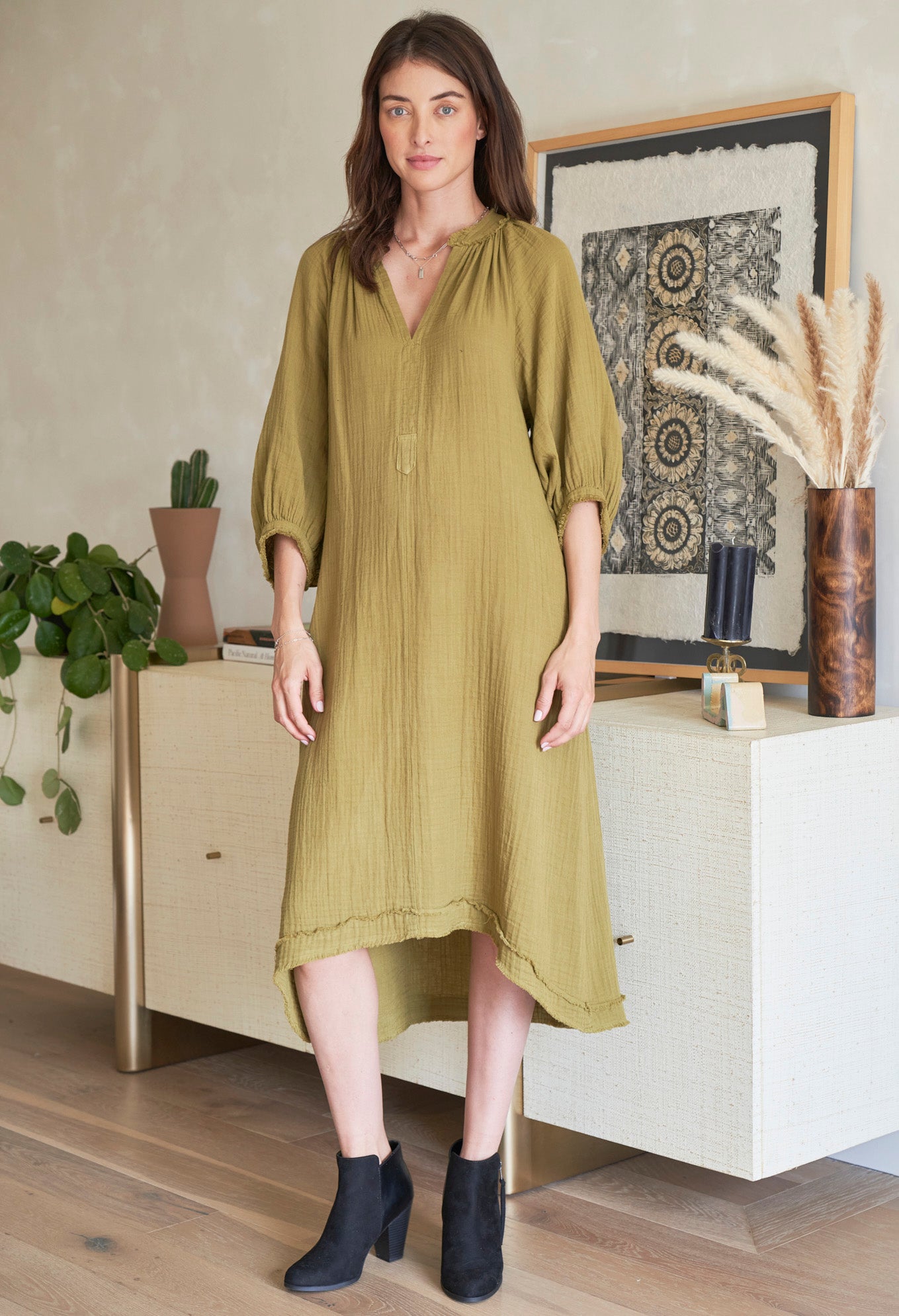Lichen Gauze Dress with Pockets