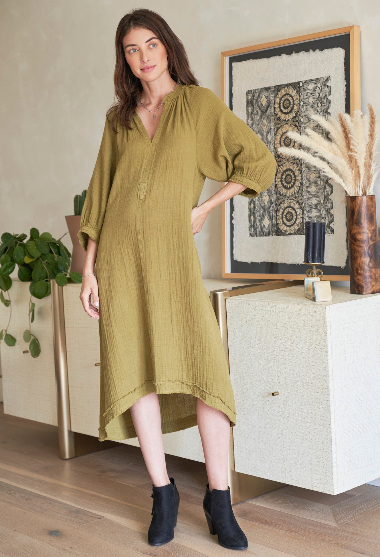Lichen Gauze Dress with Pockets