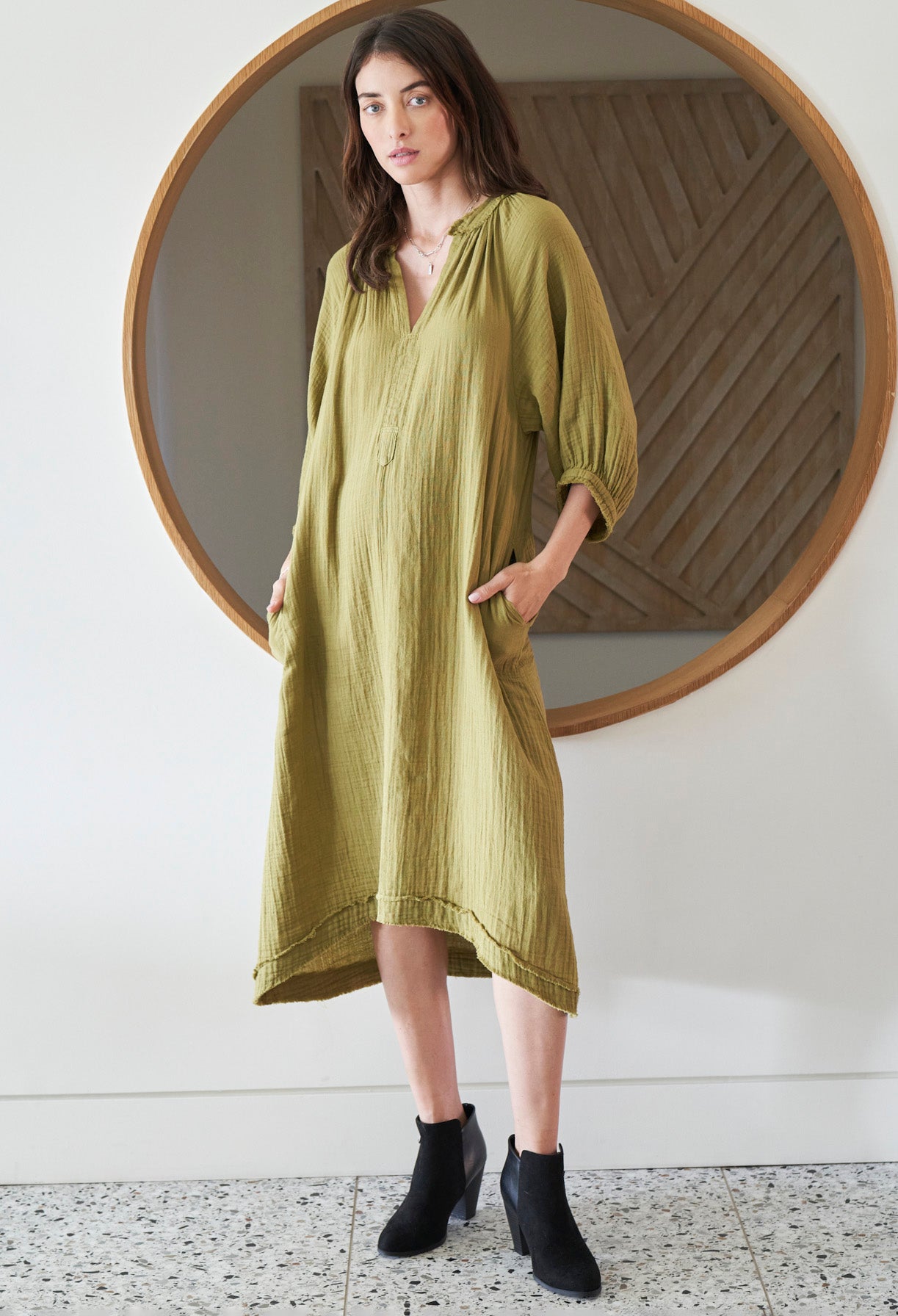 Lichen Gauze Dress with Pockets
