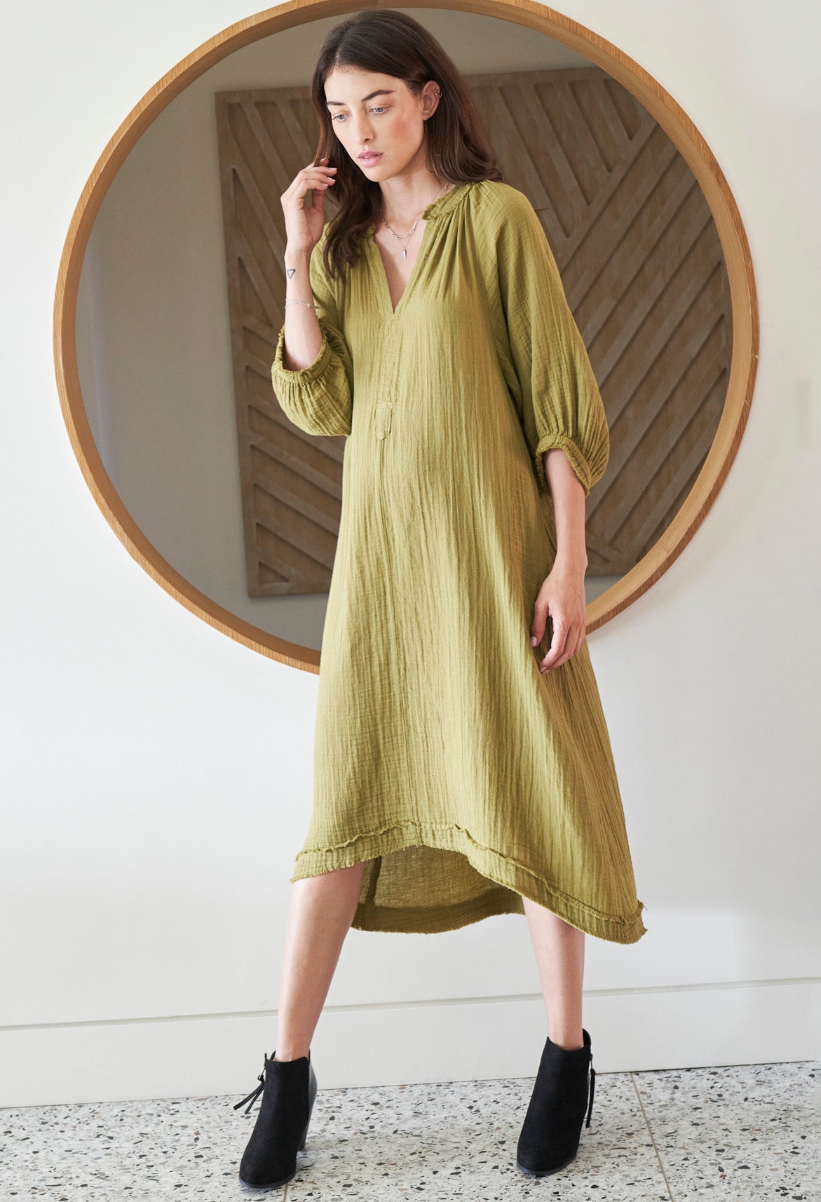 Lichen Gauze Dress with Pockets