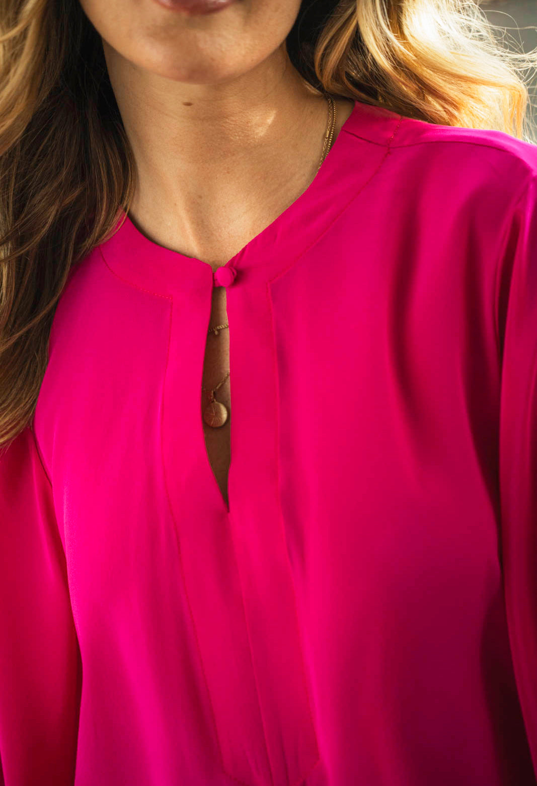 Fuchsia Silk Kimono Sleeve Top