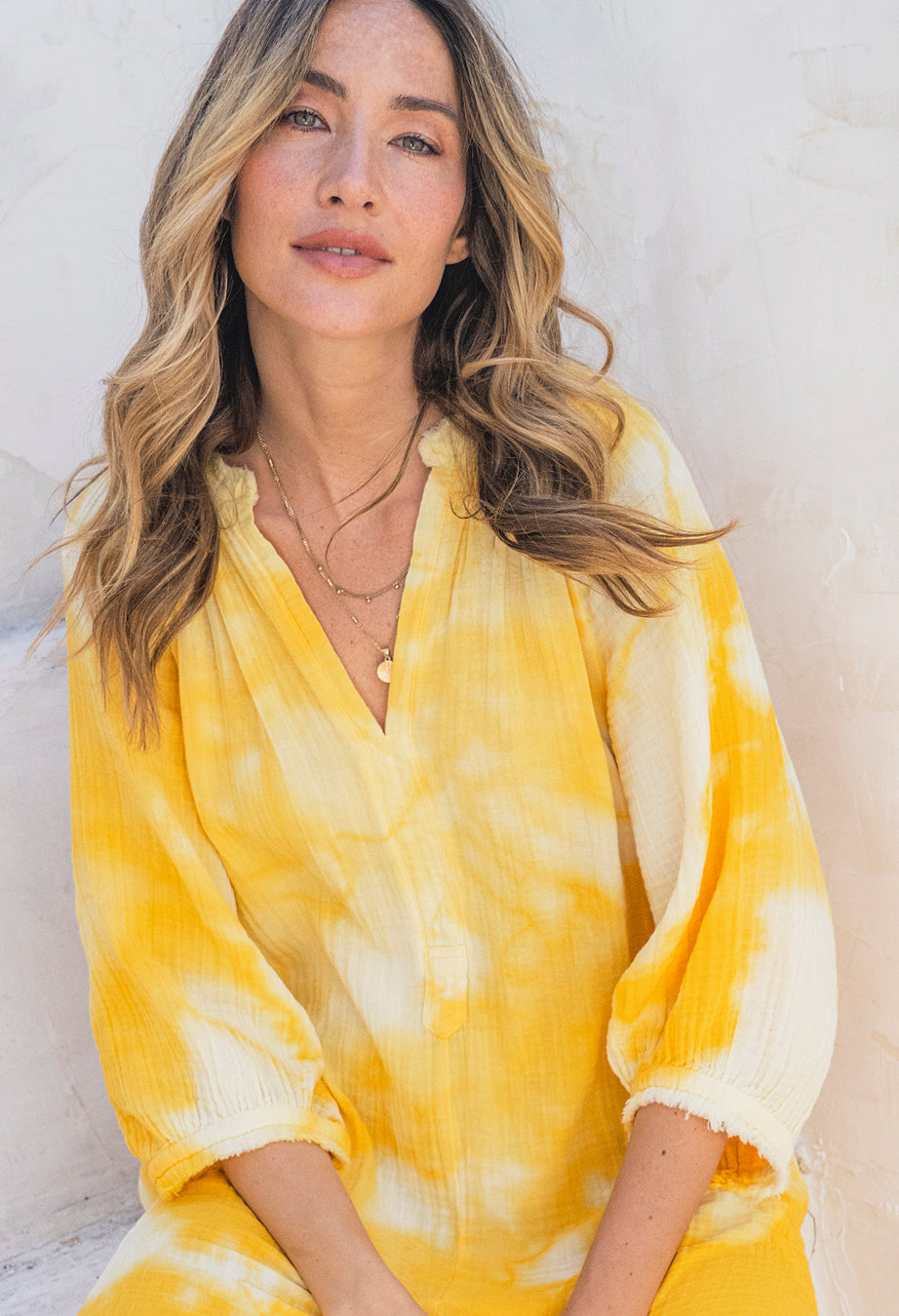 Sunflower Tie Dye Gauze Dress with Pockets