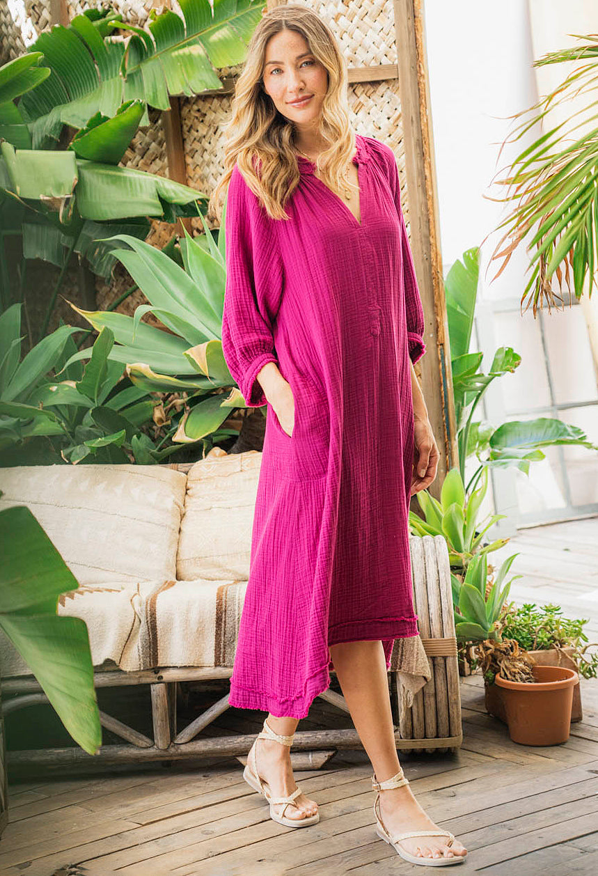 Fuchsia Gauze Dress with Pockets