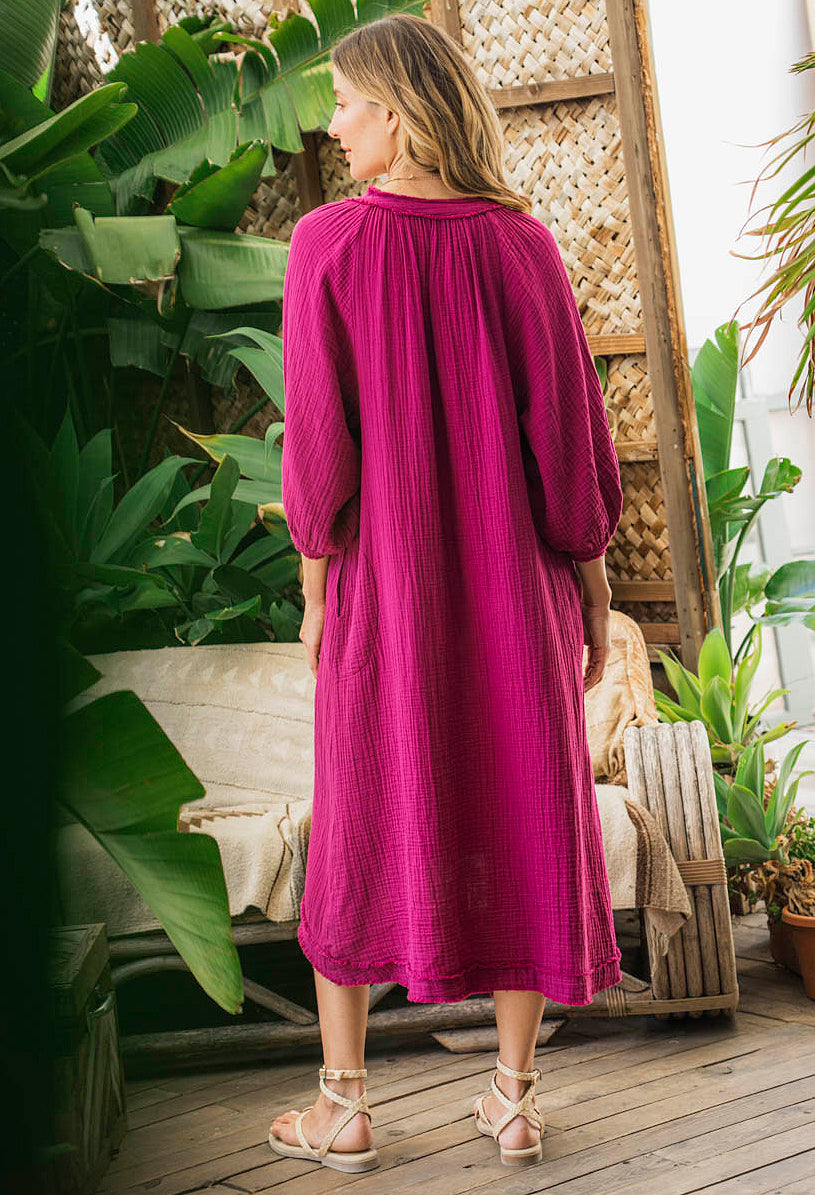 Fuchsia Gauze Dress with Pockets