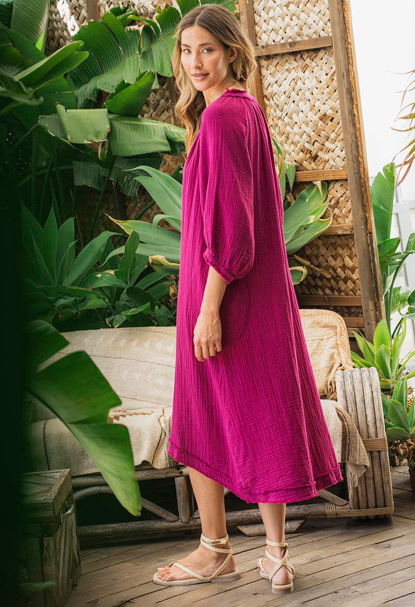 Fuchsia Gauze Dress with Pockets