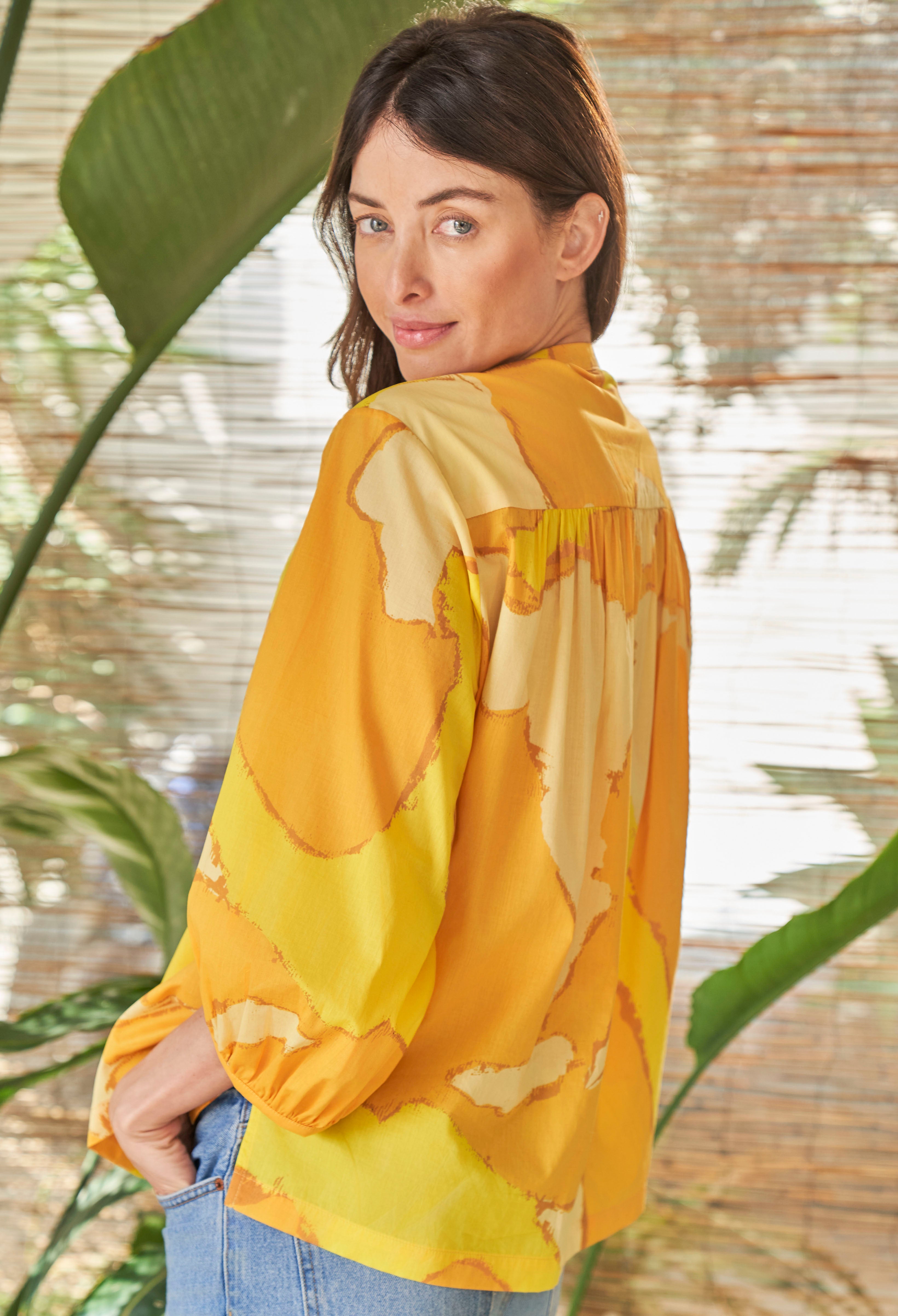 UPCYCLED:  LIMITED EDITION Yellow Print Cotton Poplin Peasant Top