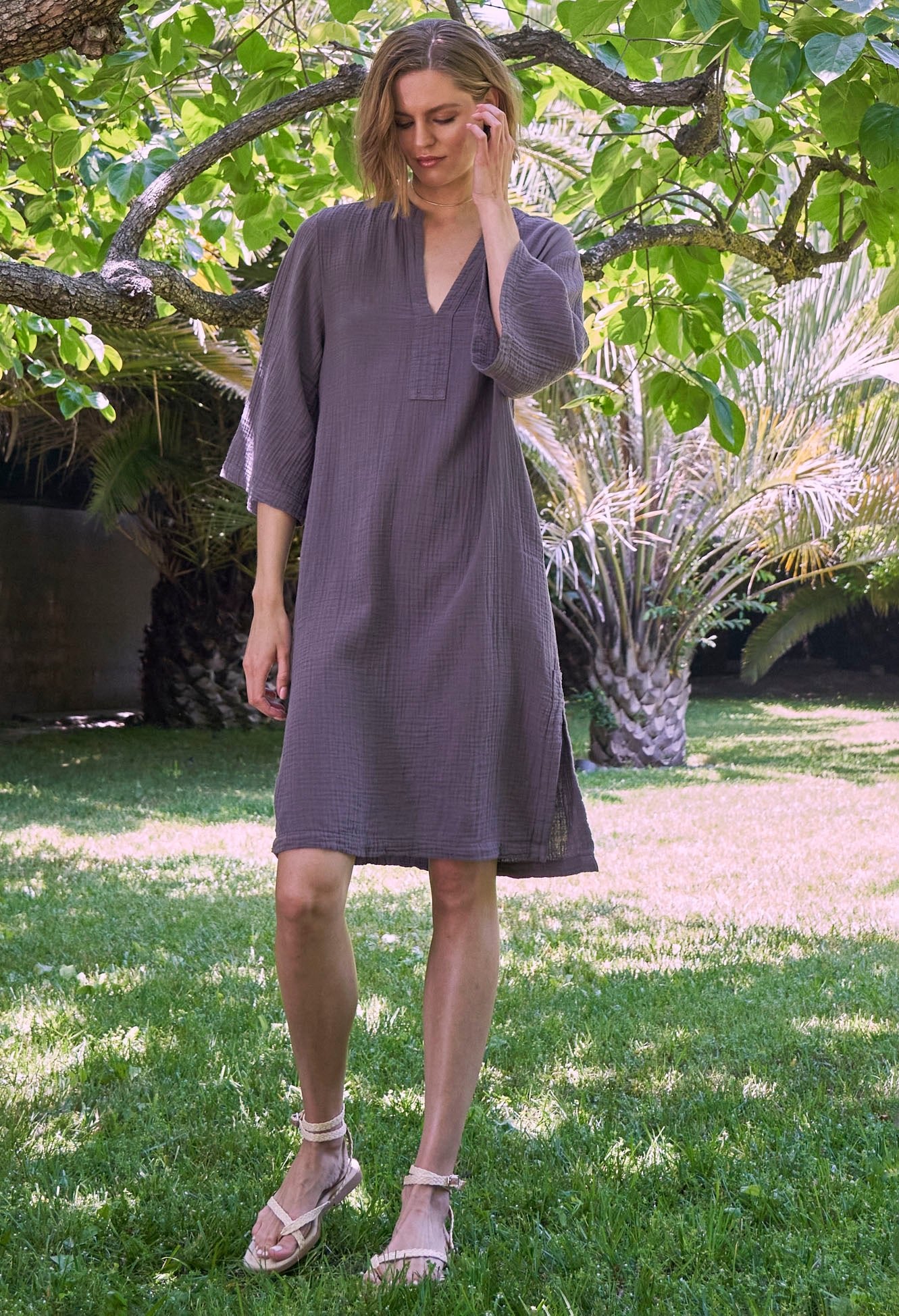 Desert Amethyst Short Gauze Tunic Dress with Pockets - ocean+main