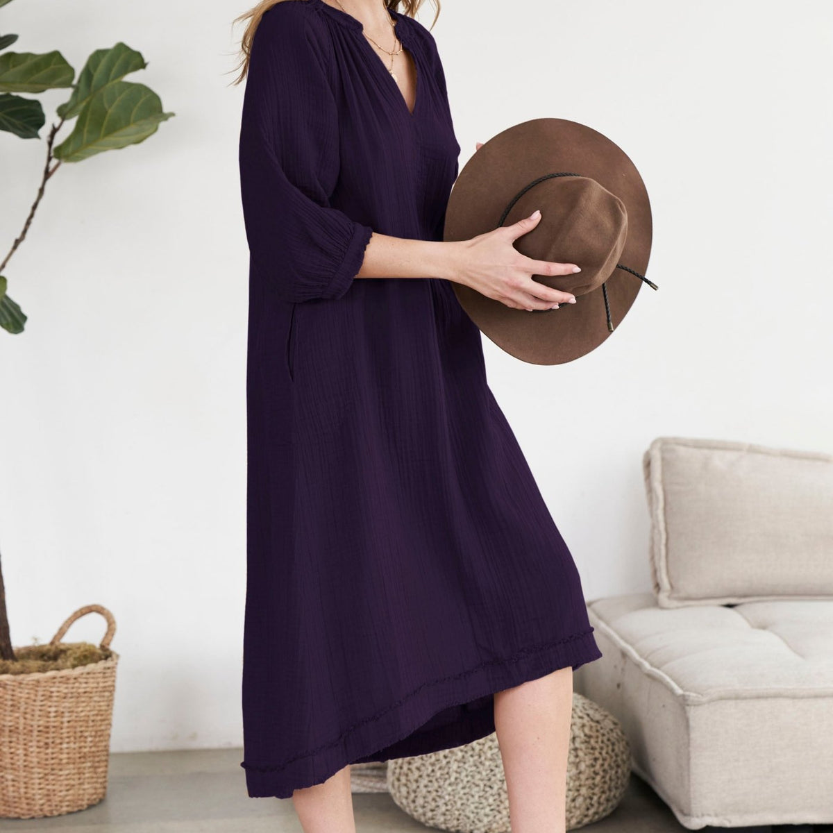 cotton gauze dress with pockets Wholesale NI51D-pocket - Cotton Gauze Ruffle Dress for your store