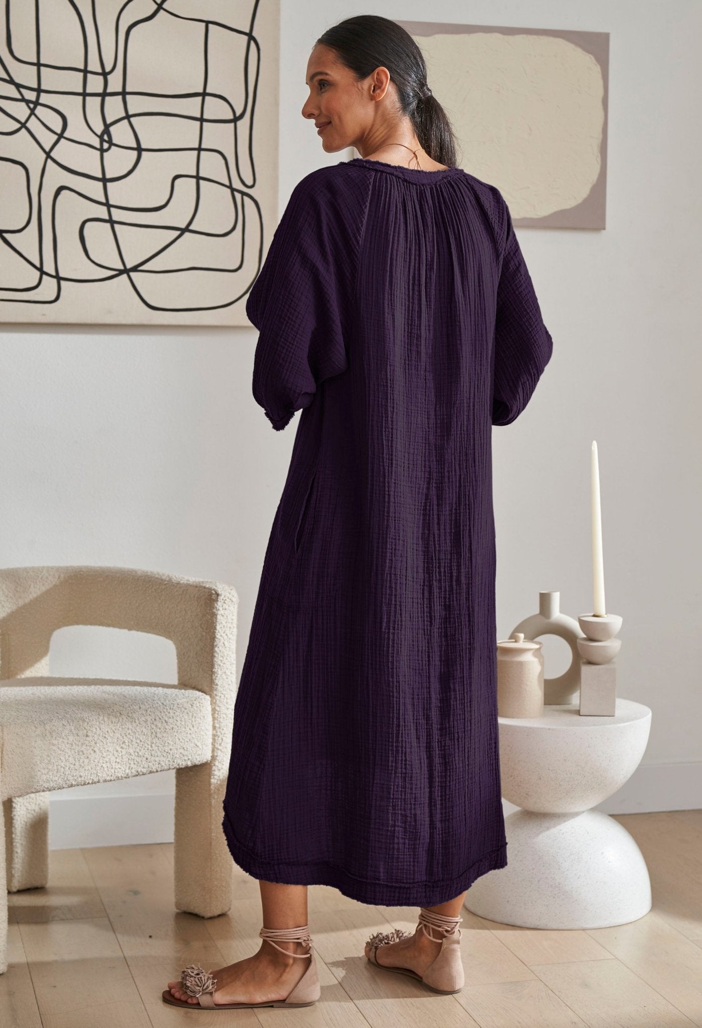 Eggplant Cotton Gauze Dress with Pockets - ocean+main