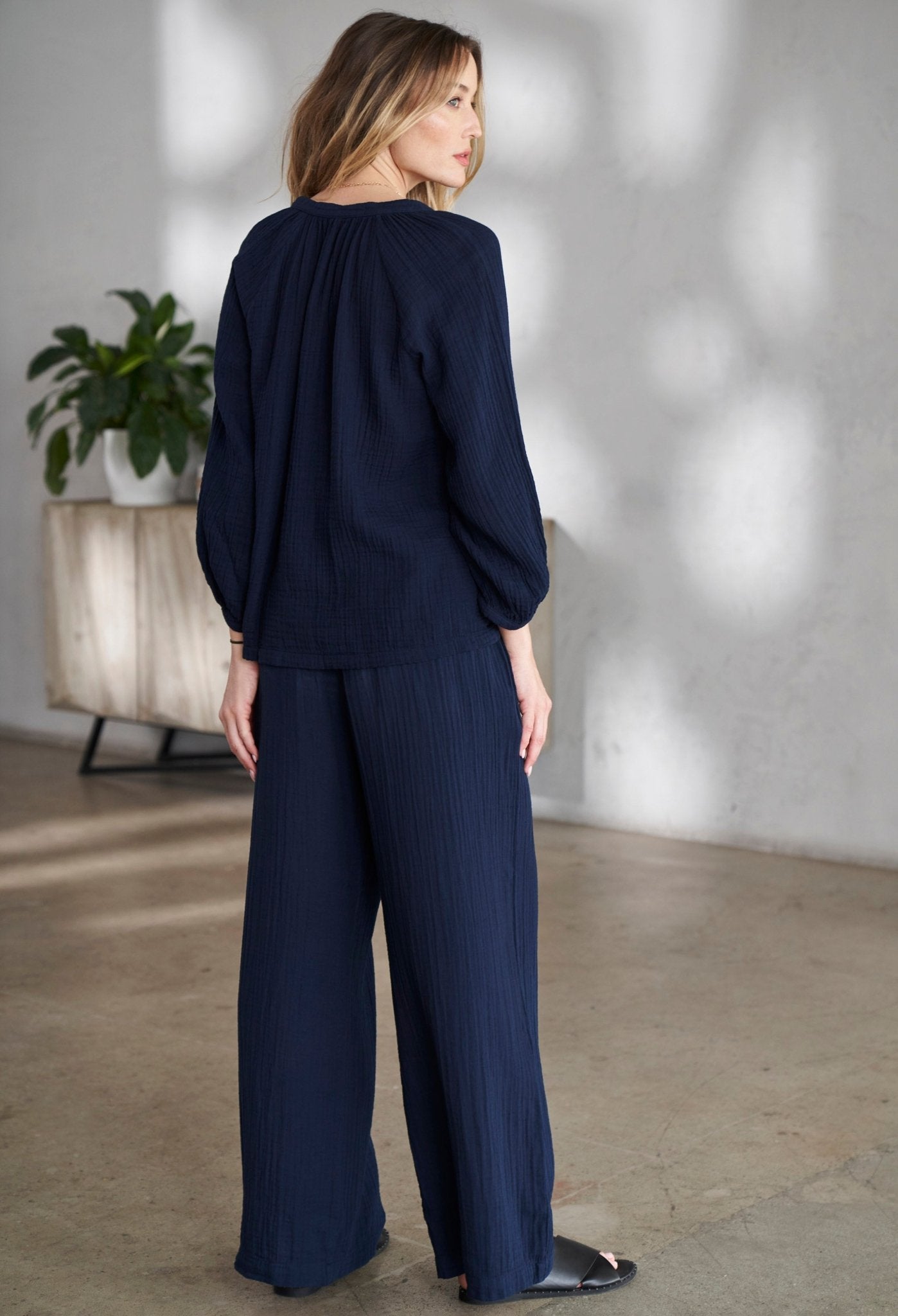 FEW LEFT! Navy Gauze Palazzo Pant WITHOUT Satin Belt - Sale - ocean+main