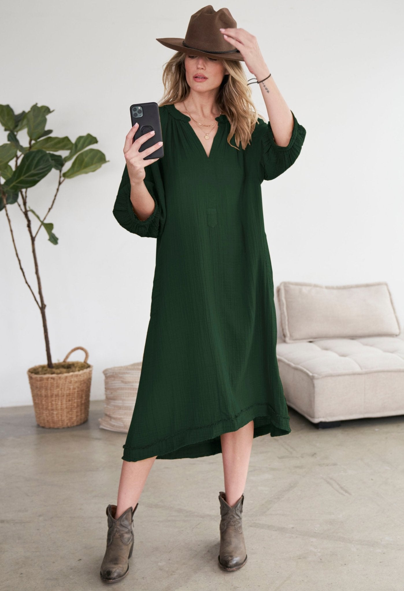 Forest Gauze Dress with Pockets - ocean+main