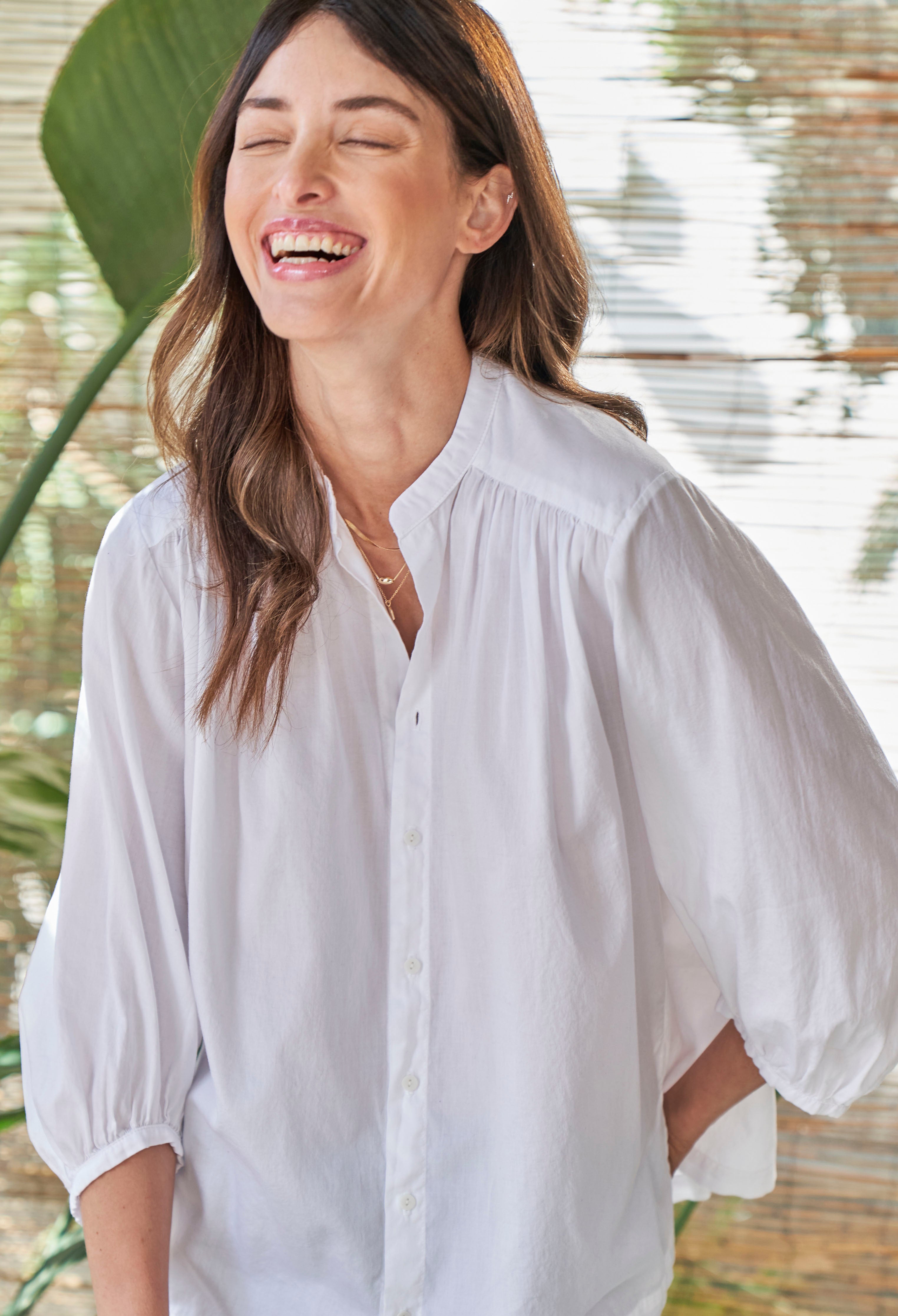 White Cotton Poplin Peasant Top