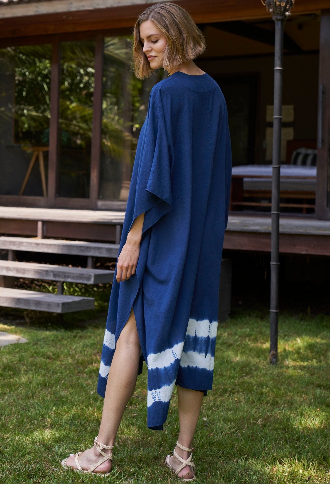 Indigo Tie Dye Cotton Midi Caftan - ocean+main