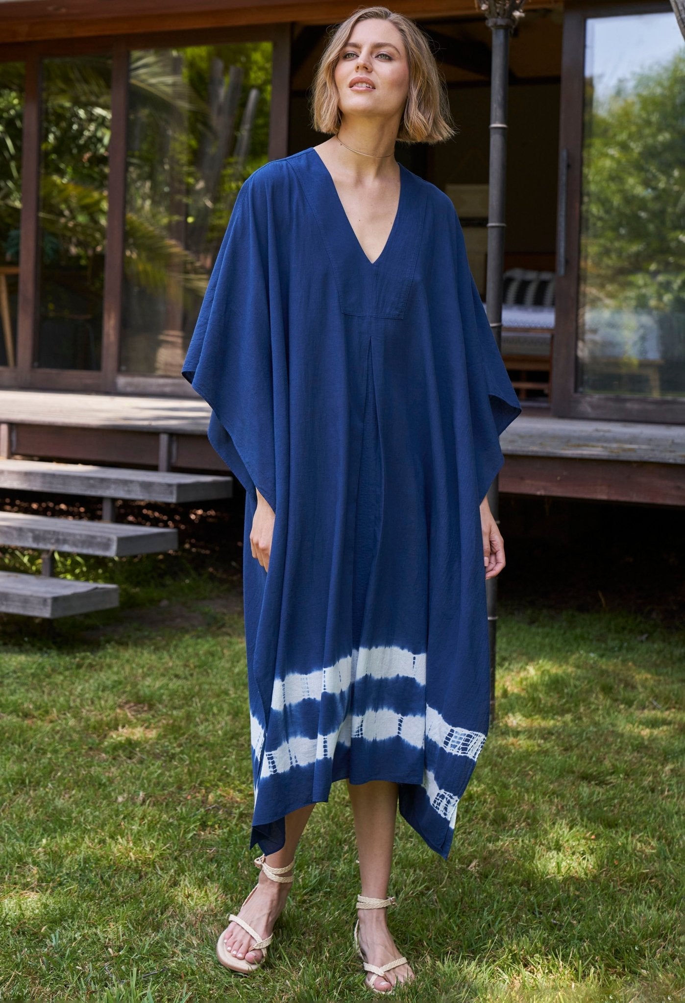 Indigo Tie Dye Cotton Midi Caftan - ocean+main