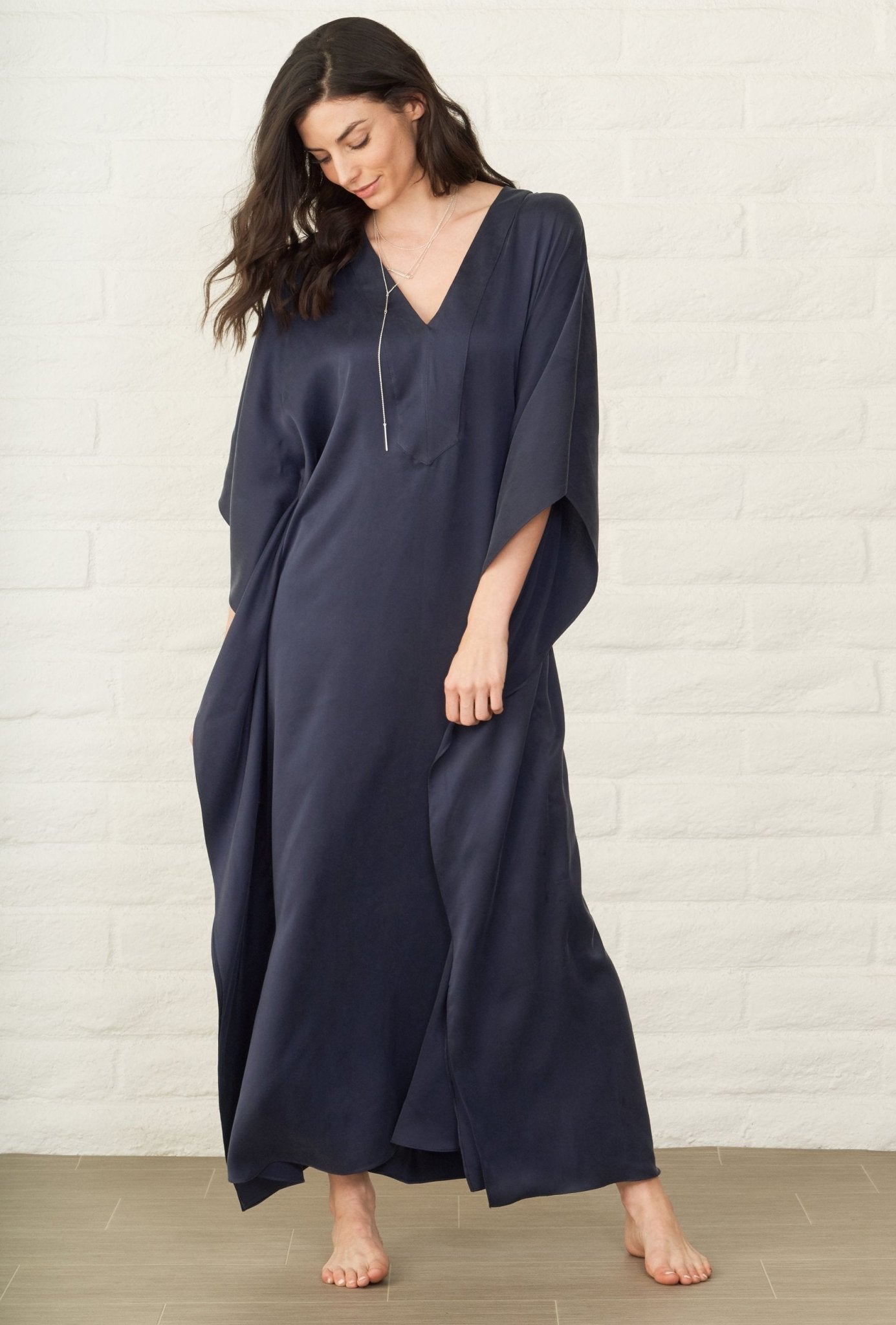 Midnight Silk Placket V - Neck Long Caftan - Sale - ocean+main