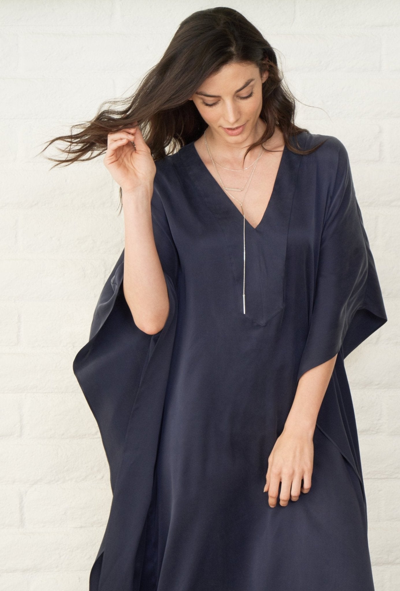 Midnight Silk Placket V - Neck Long Caftan - Sale - ocean+main