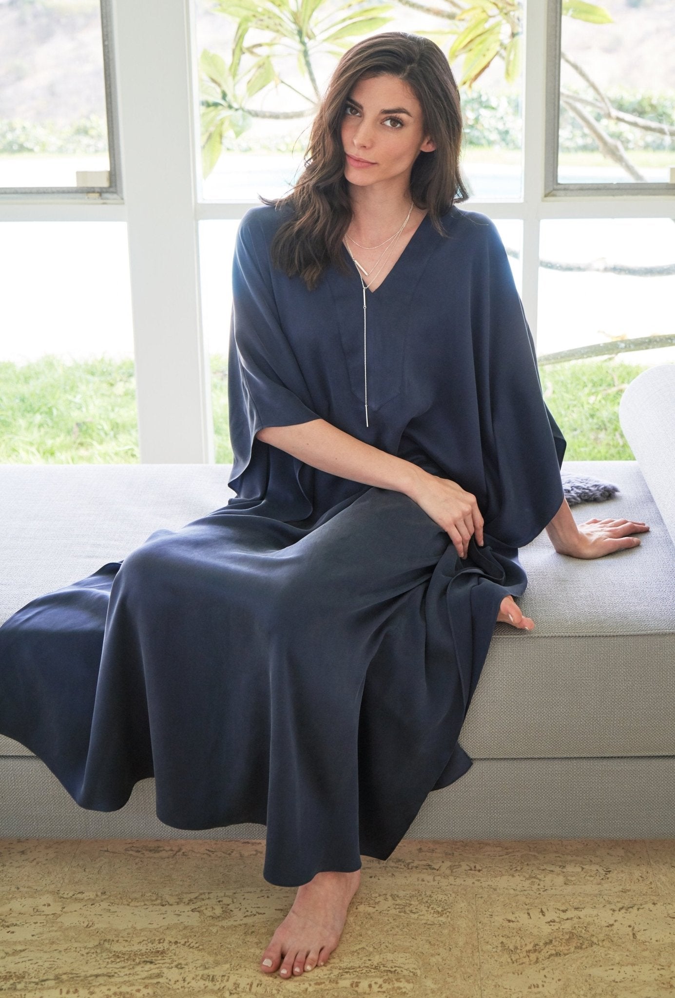 Midnight Silk Placket V - Neck Long Caftan - Sale - ocean+main