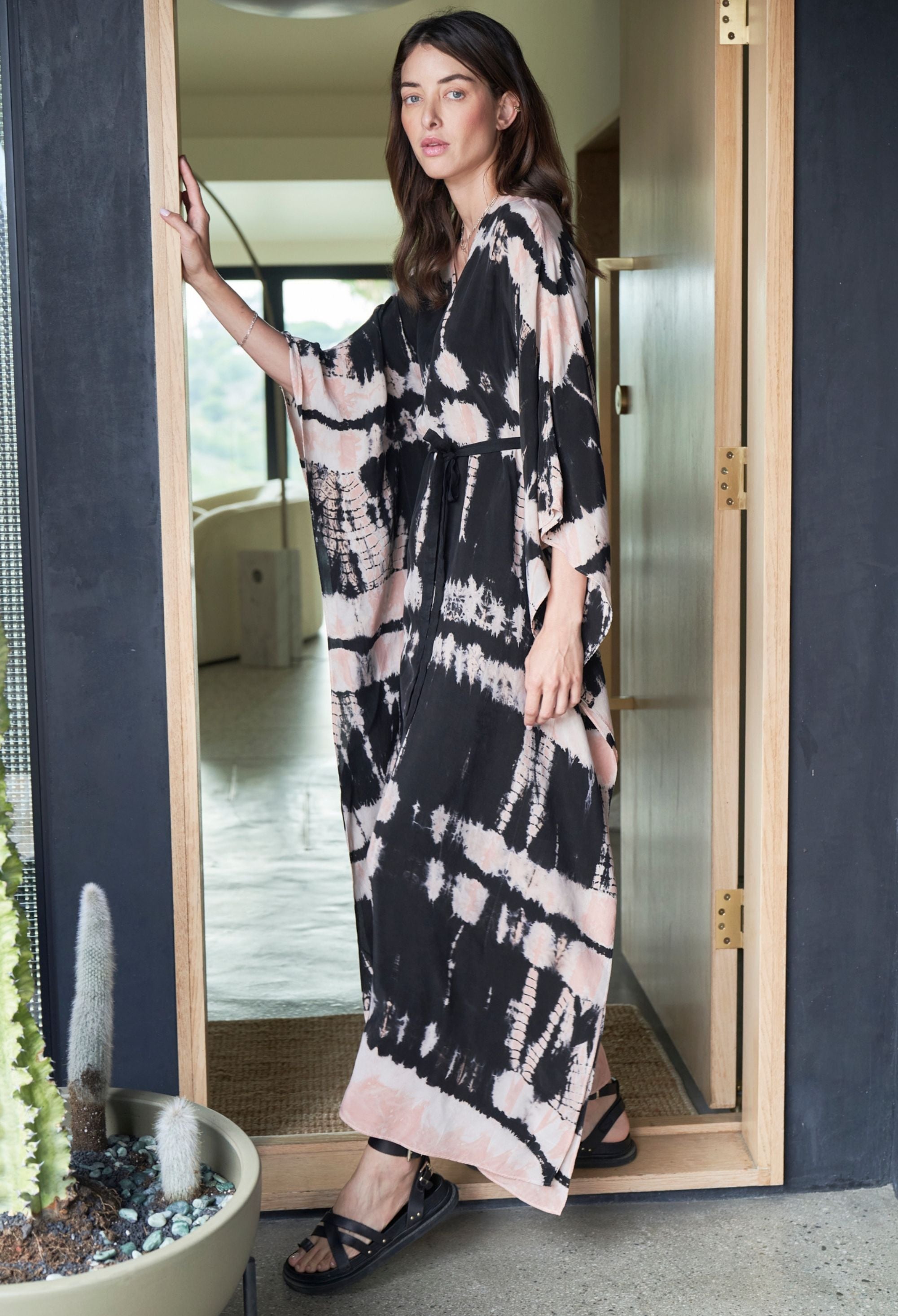 Sedona Aztec Print Cupro Caftan with Removable Belt