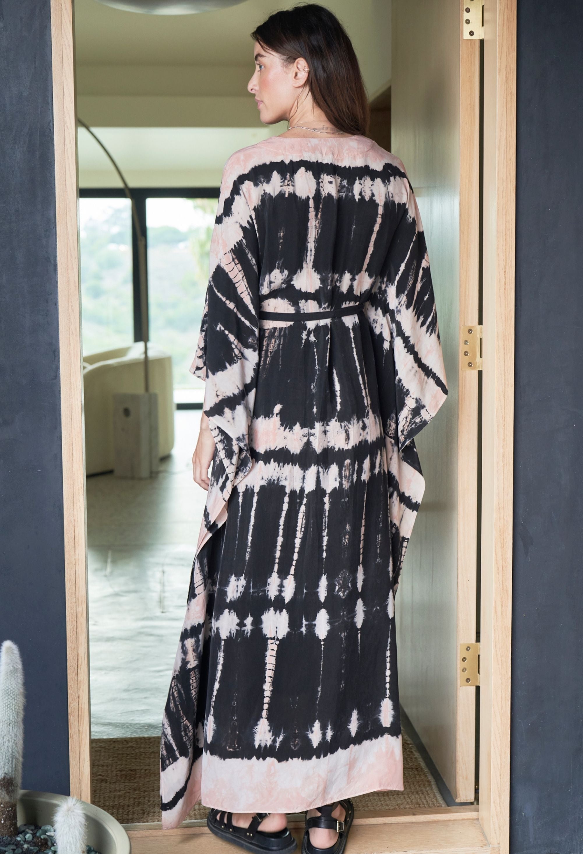 Sedona Aztec Print Cupro Caftan with Removable Belt