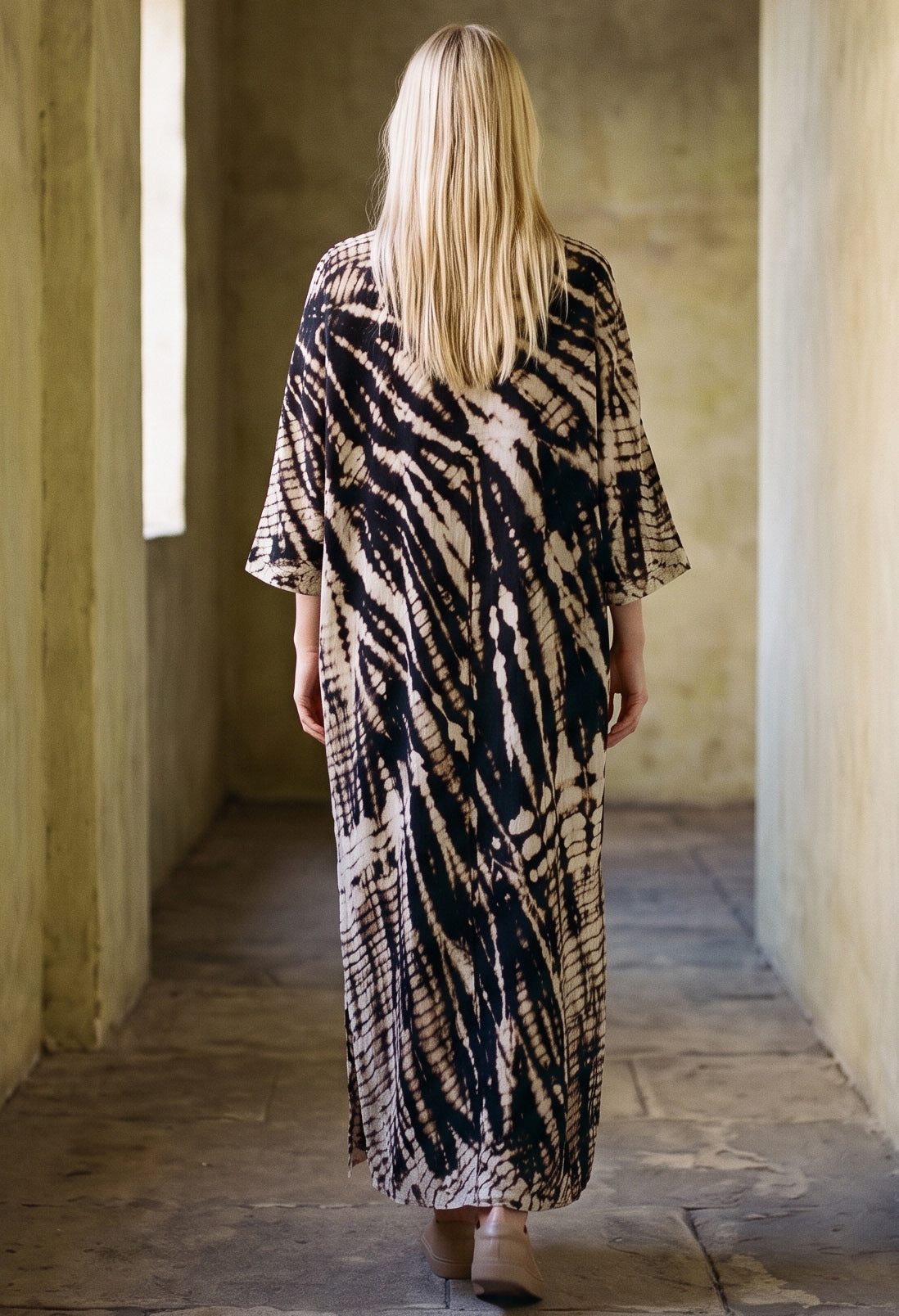 Nautilus Print Cotton Gauze Arc Seam Caftan