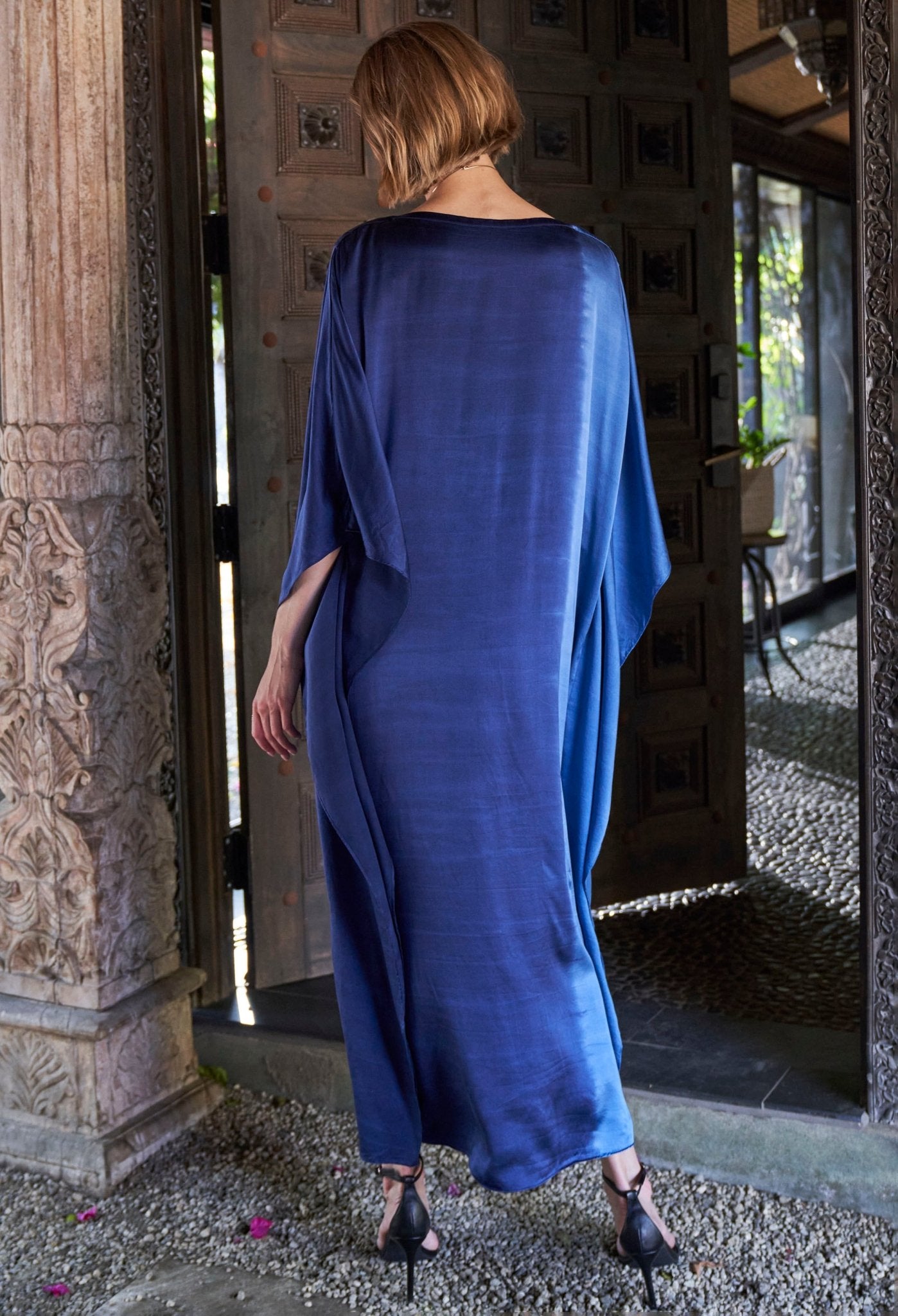 Ombre Petrol and Navy Boatneck Silk Caftan - ocean+main