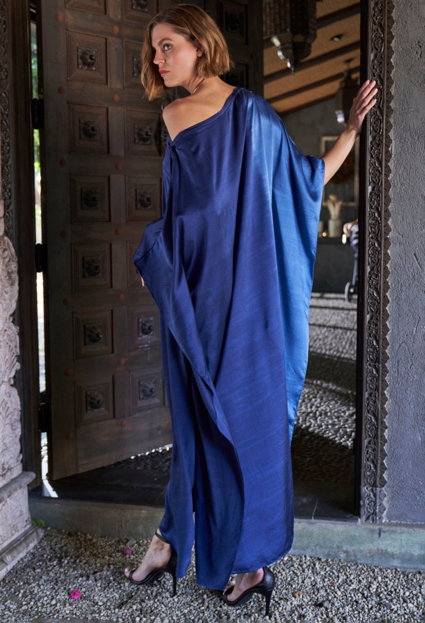 Ombre Petrol and Navy Boatneck Silk Caftan - ocean+main