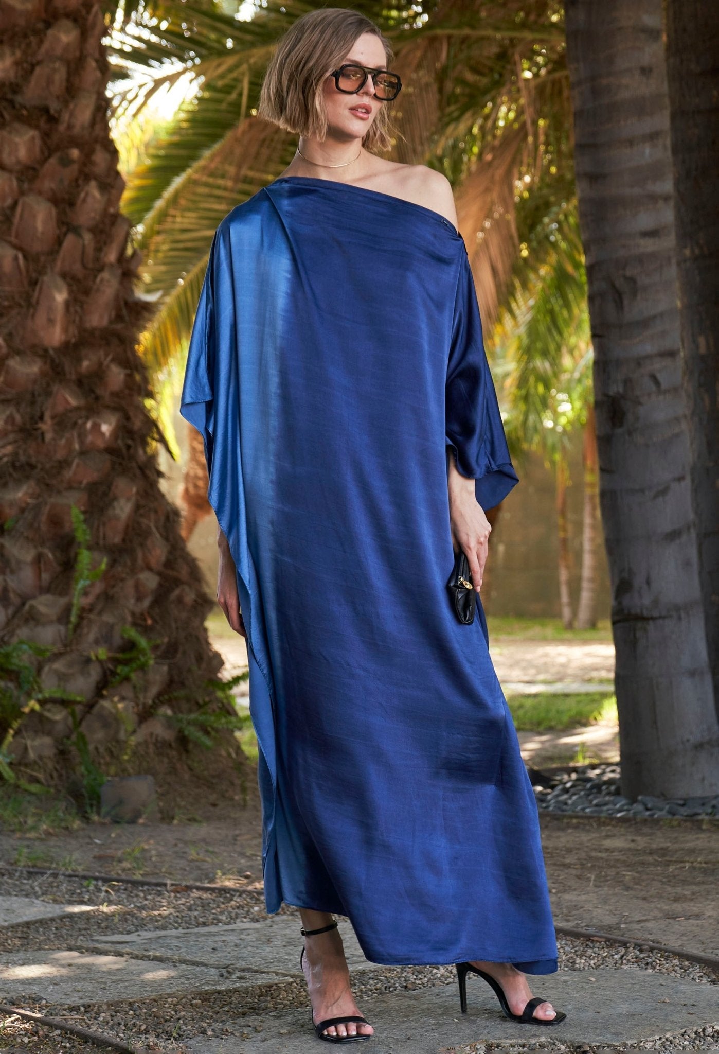 Ombre Petrol and Navy Boatneck Silk Caftan - ocean+main