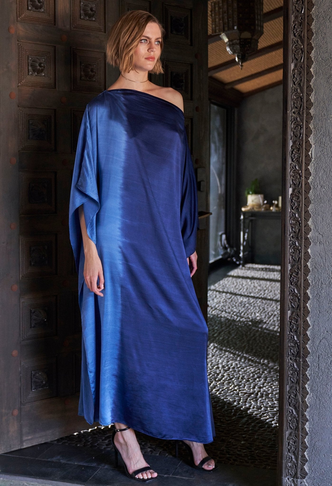 Ombre Petrol and Navy Boatneck Silk Caftan - ocean+main