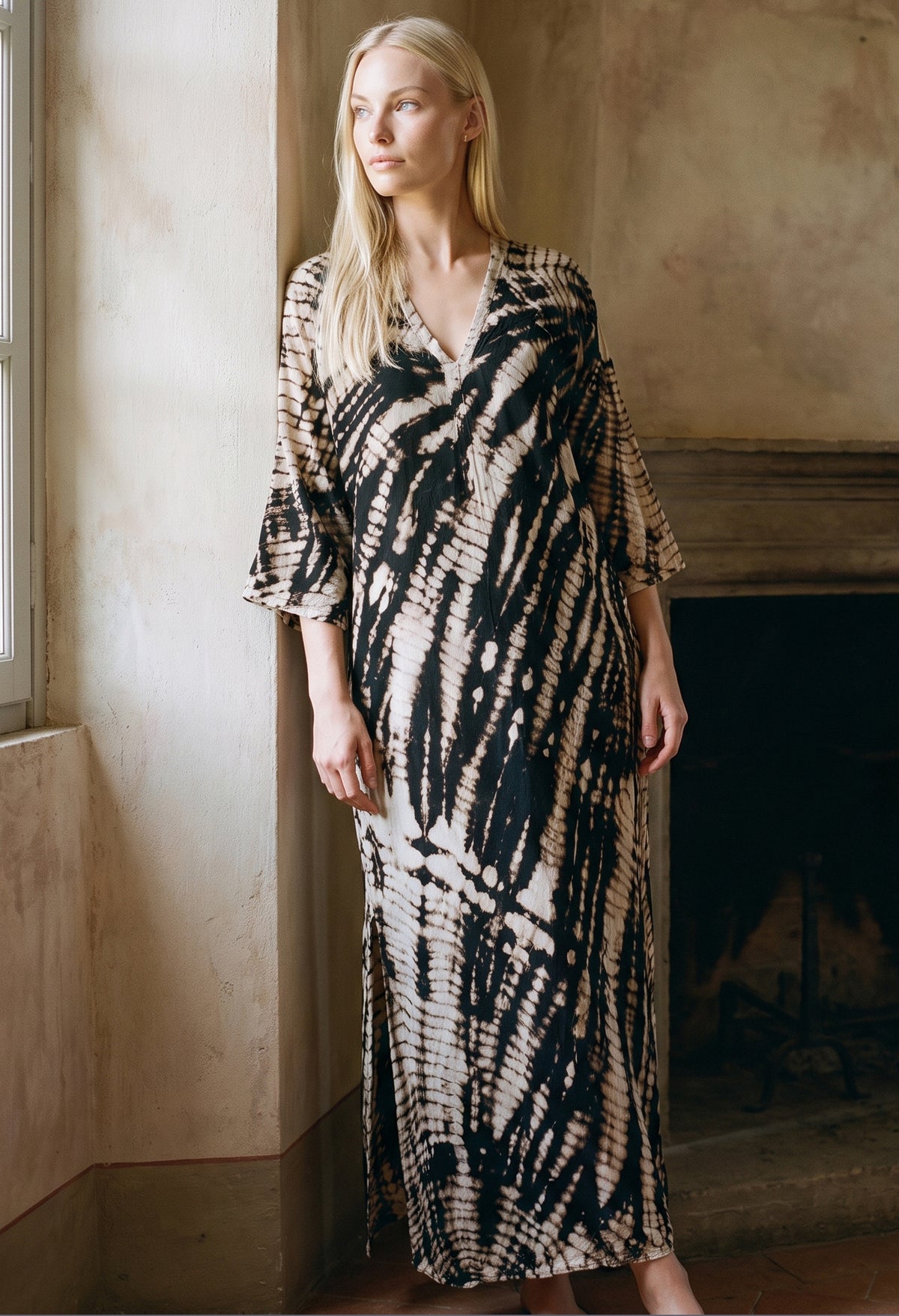 Nautilus Print Cotton Gauze Arc Seam Caftan