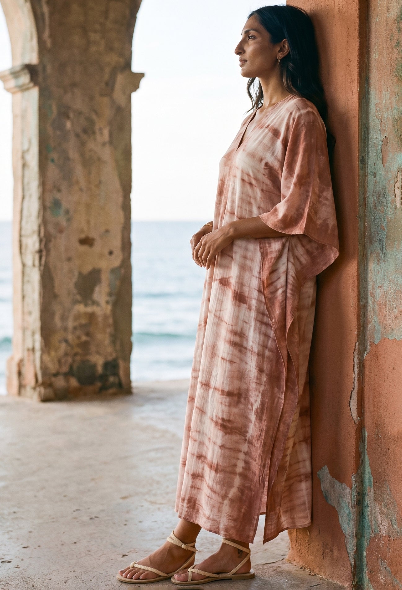 Long Terracotta Tie Dye Maxi Cotton Classic Caftan