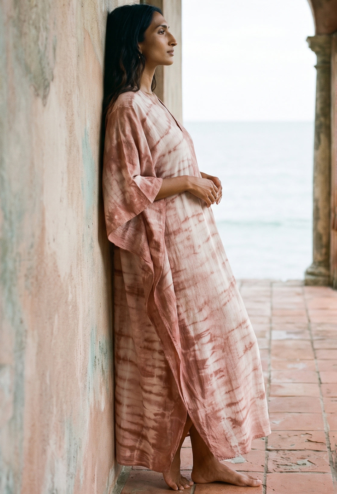 Long Terracotta Tie Dye Maxi Cotton Classic Caftan