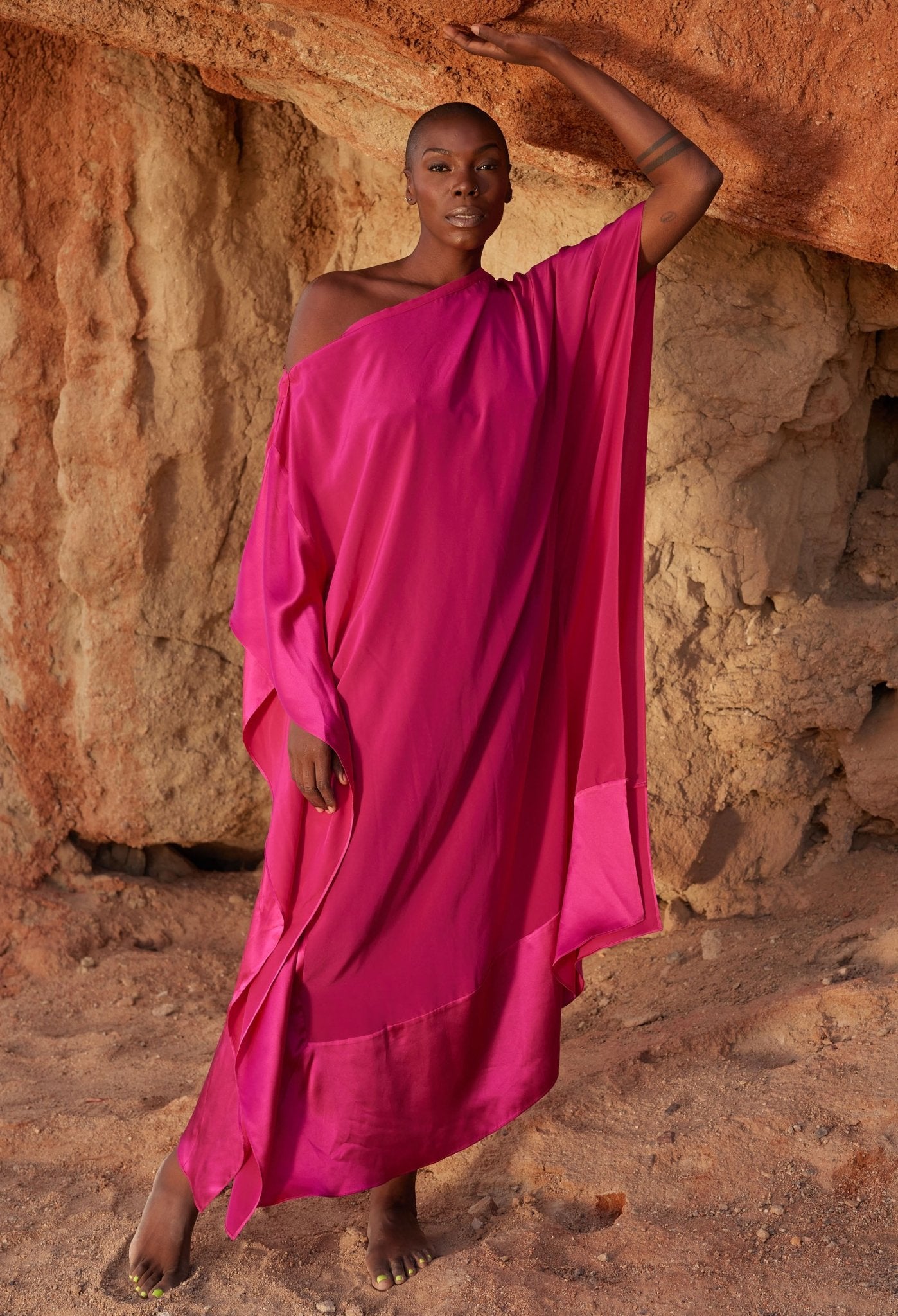 re:hOMe - Fuchsia Boatneck Silk Caftan - ocean+main