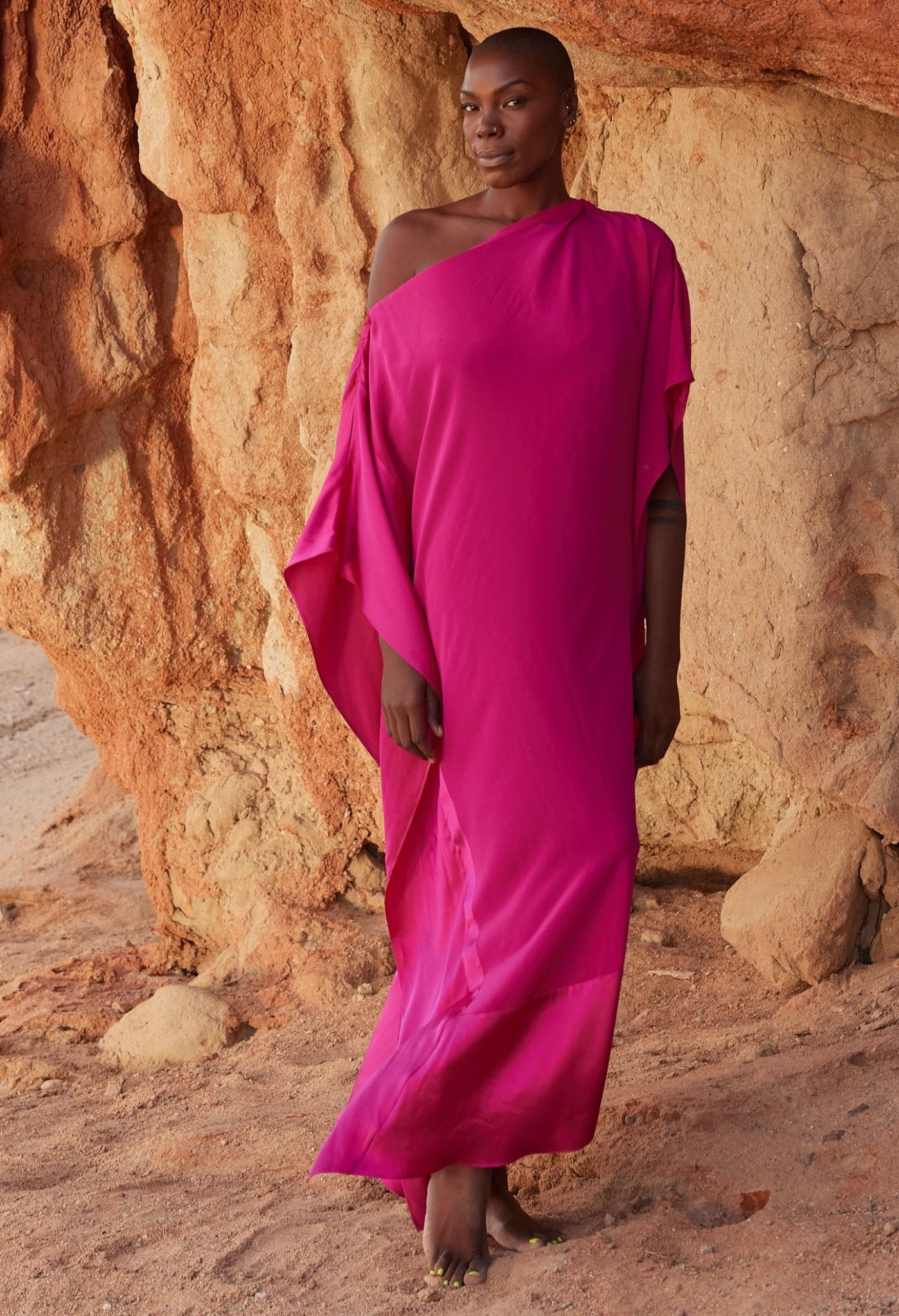 re:hOMe - Fuchsia Boatneck Silk Caftan - ocean+main