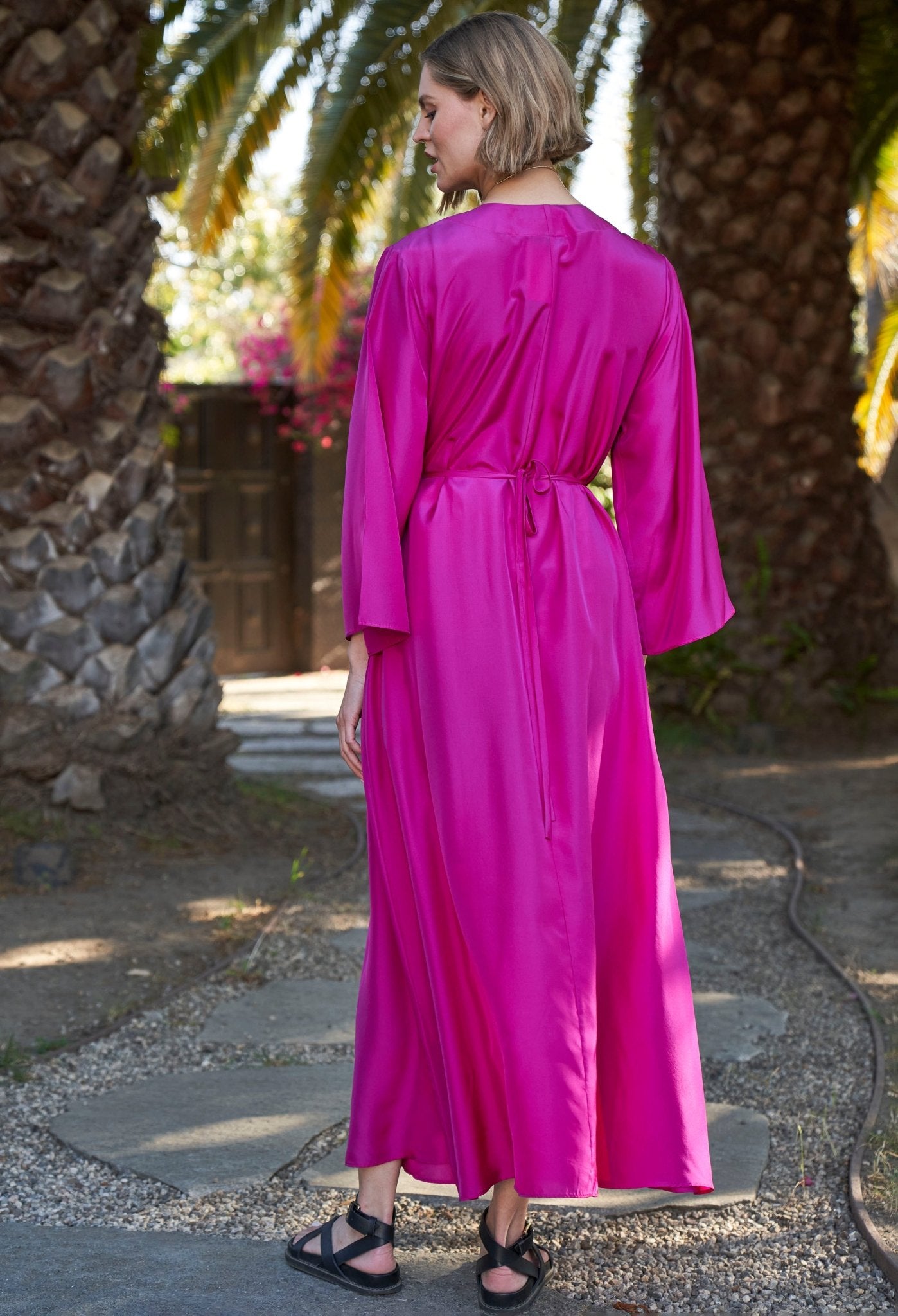 re:hOMe - Fuchsia Silk Belted Caftan - ocean+main