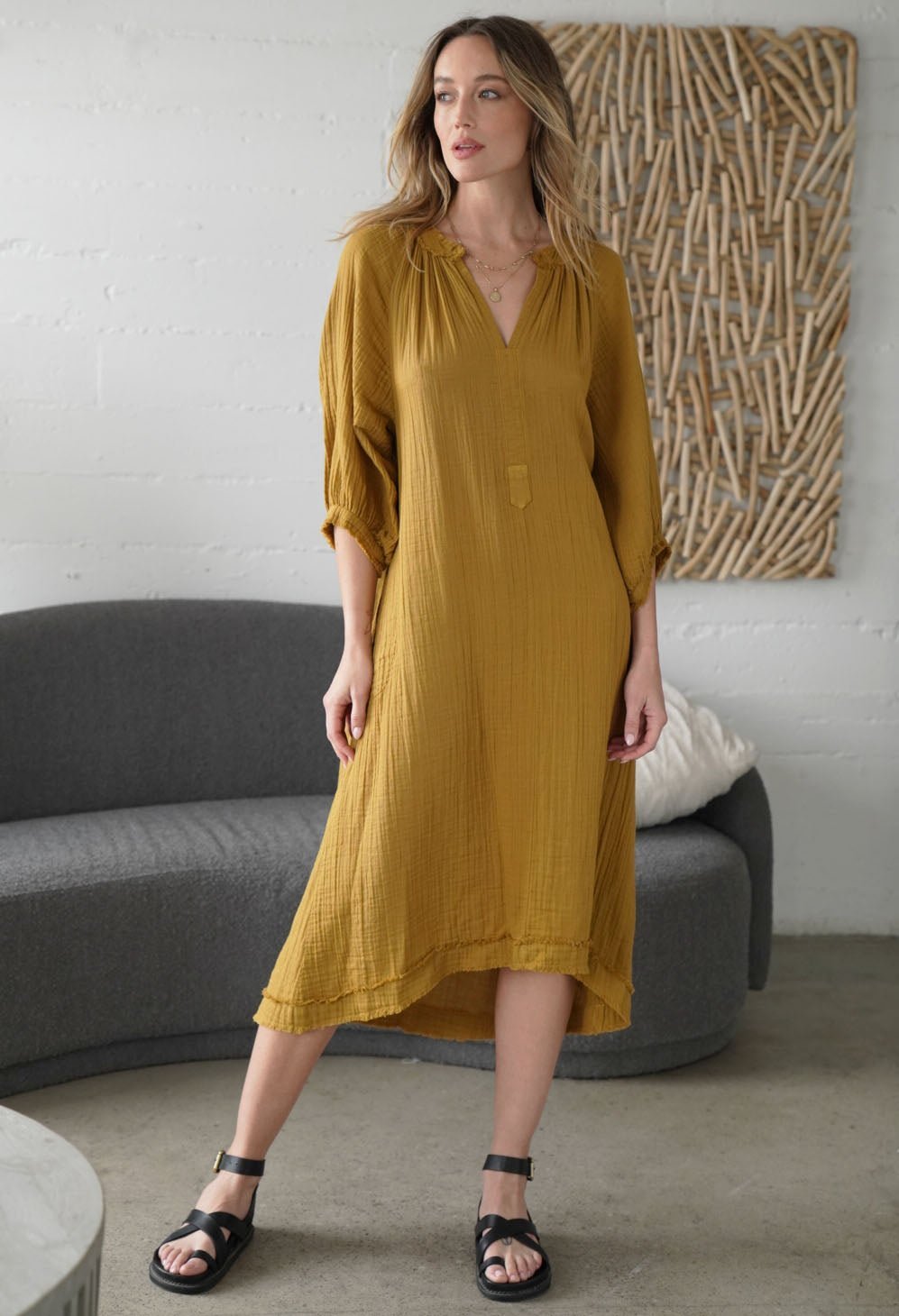 re:hOMe - Mustard Gauze Dress with Pockets - ocean+main