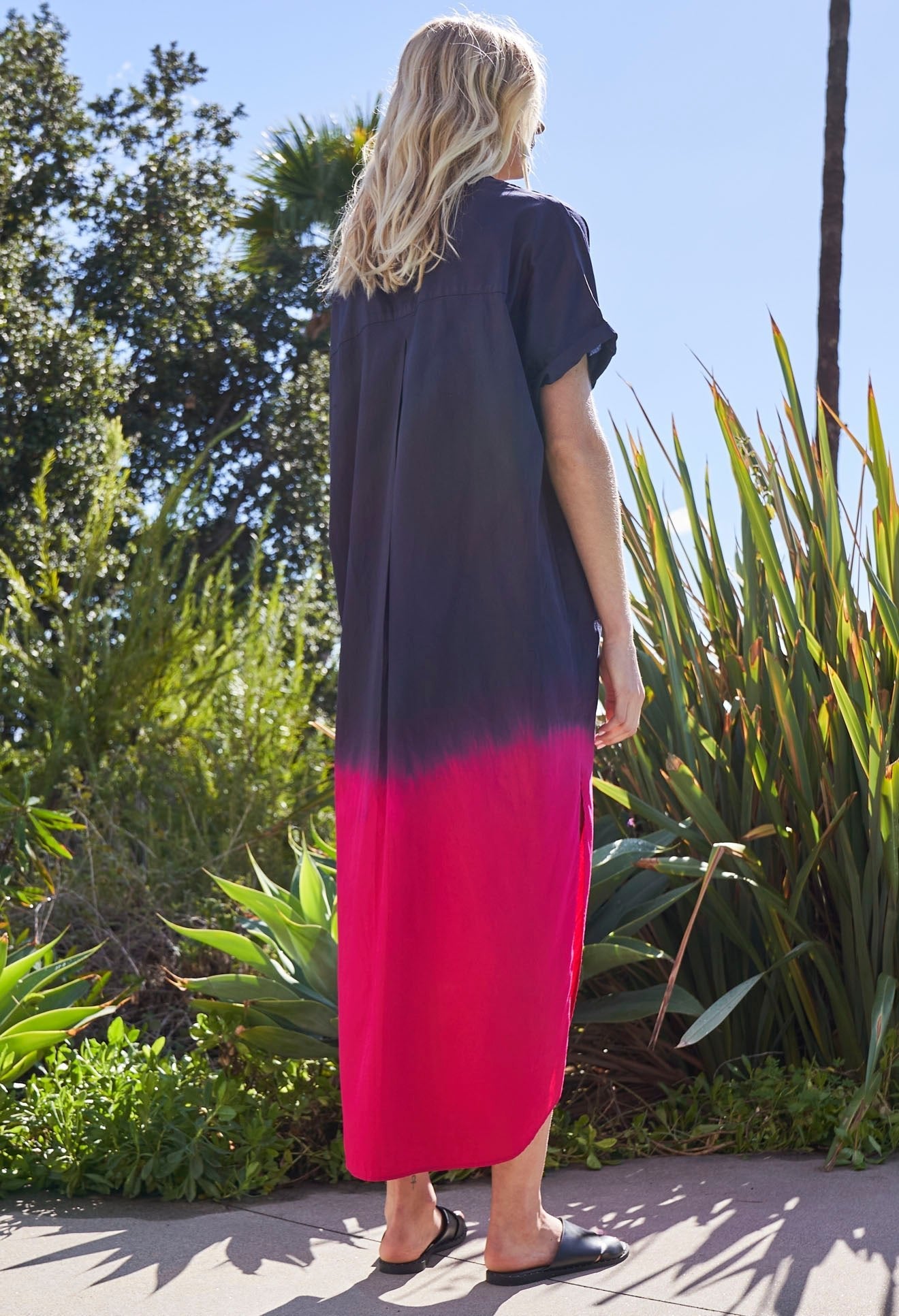 re:hOMe - Navy Fuchsia Dip Dyed Cotton Long Easy Dress - Multiple Sizes - ocean+main