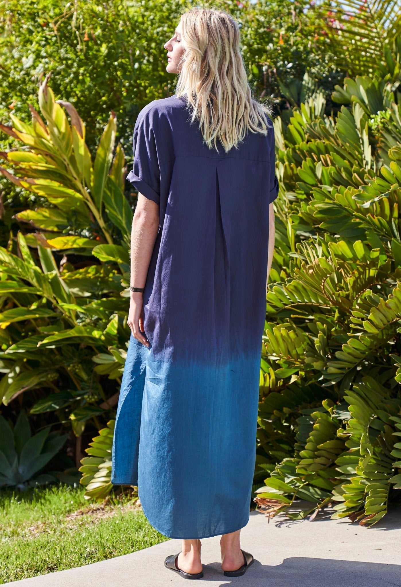 re:hOMe - Navy Teal Dip Dyed Cotton Long Easy Dress -l/xl - ocean+main