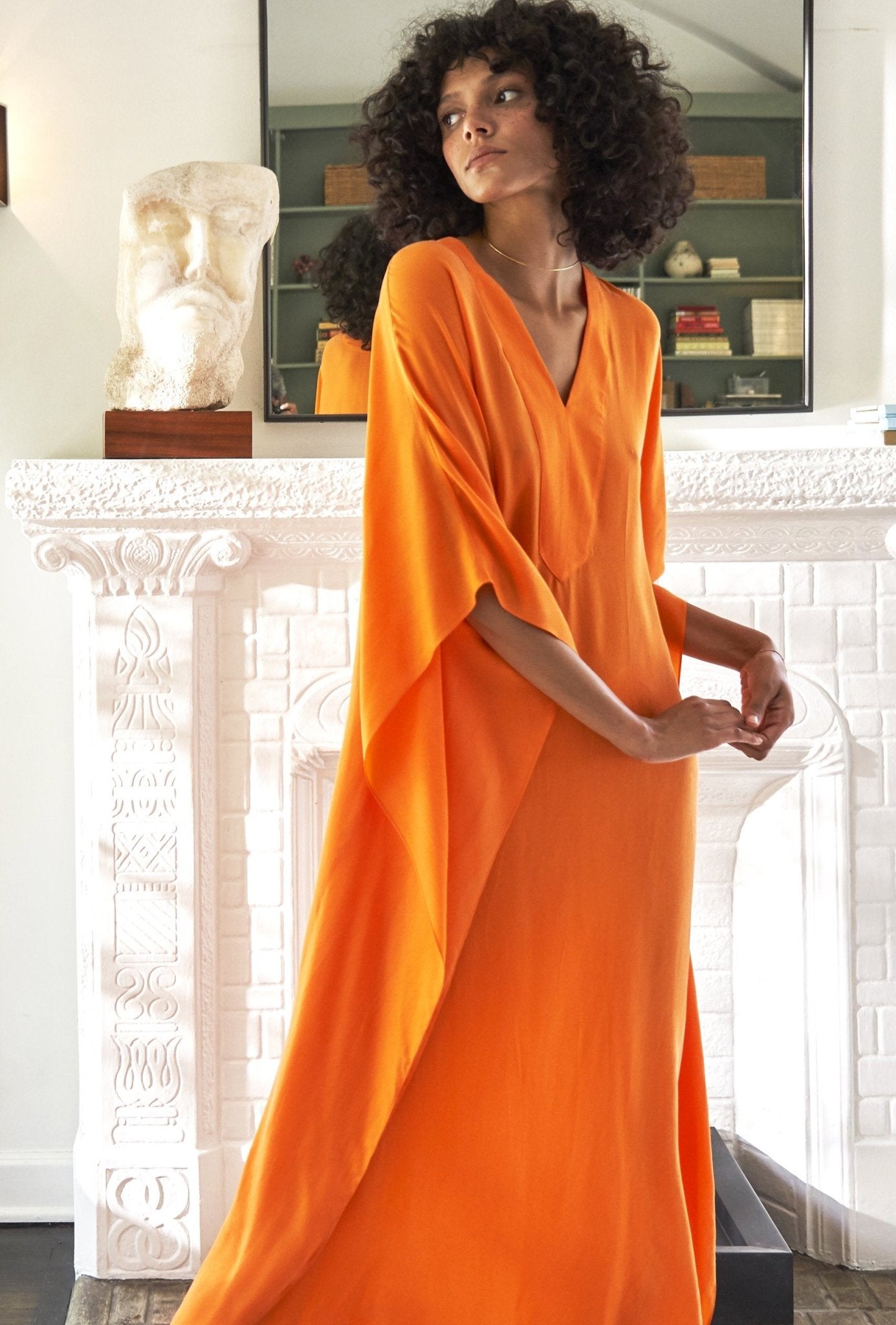 re:hOMe - Orange Silk Long Placket Caftan - Multiple Sizes - ocean+main