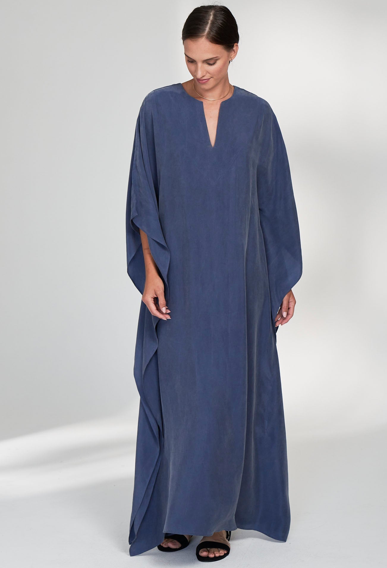 re:hOMe - Petrol Cupro Belted Long Caftan - ocean+main