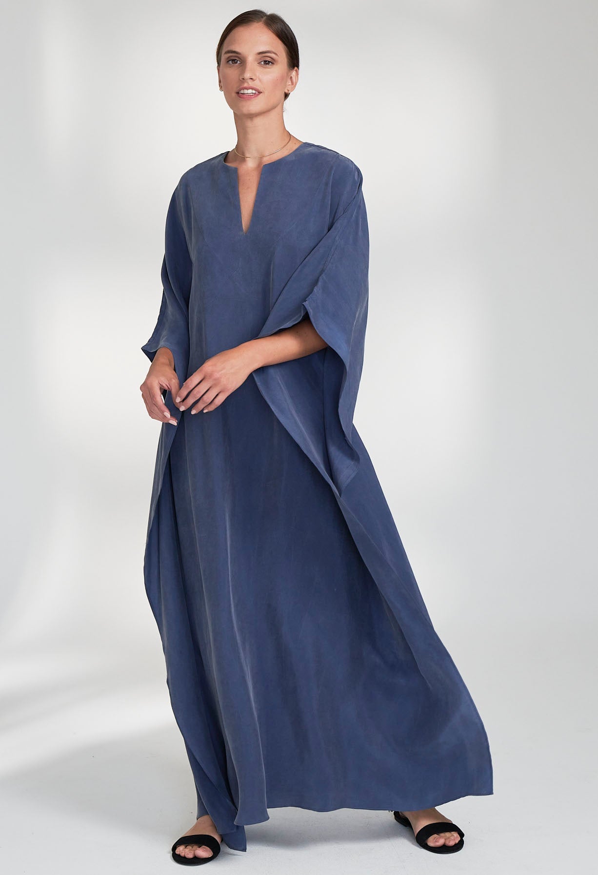 re:hOMe - Petrol Cupro Belted Long Caftan - ocean+main