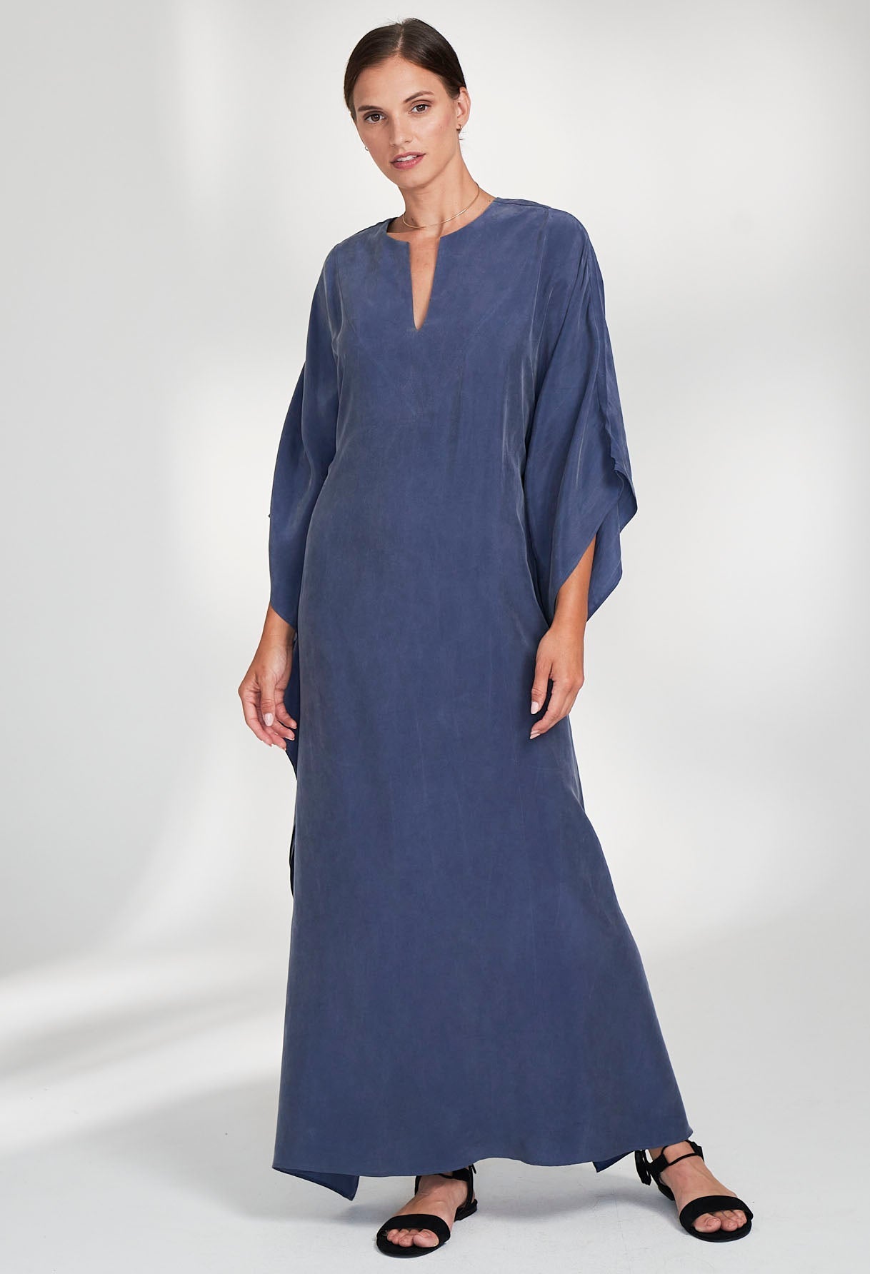 re:hOMe - Petrol Cupro Belted Long Caftan - ocean+main