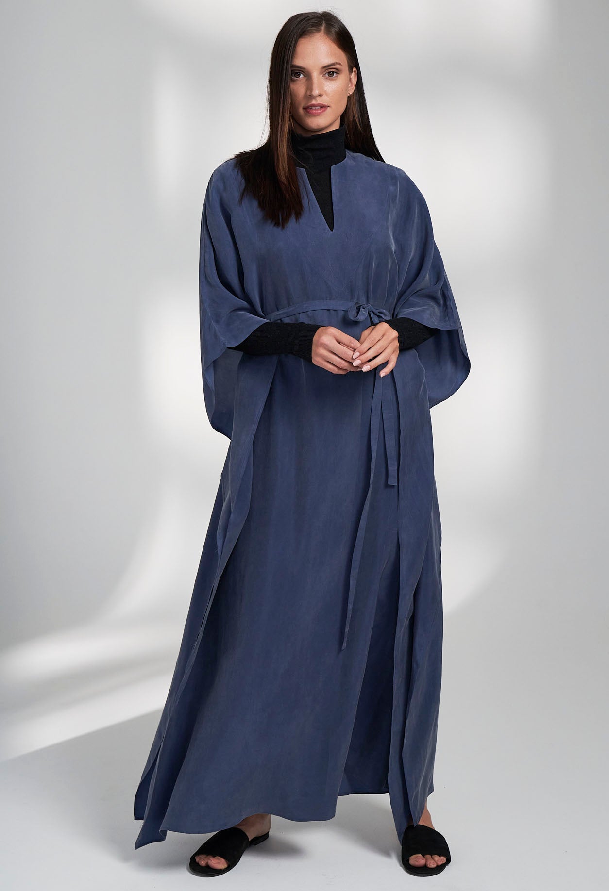 re:hOMe - Petrol Cupro Belted Long Caftan - ocean+main