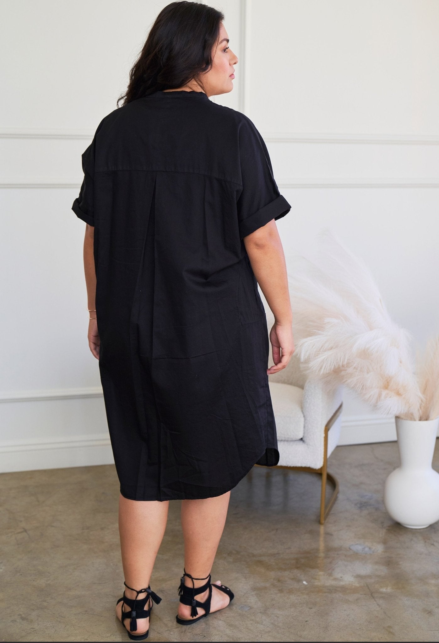 re:hOMe - Short Black Cotton Easy Shirt Dress - ocean+main