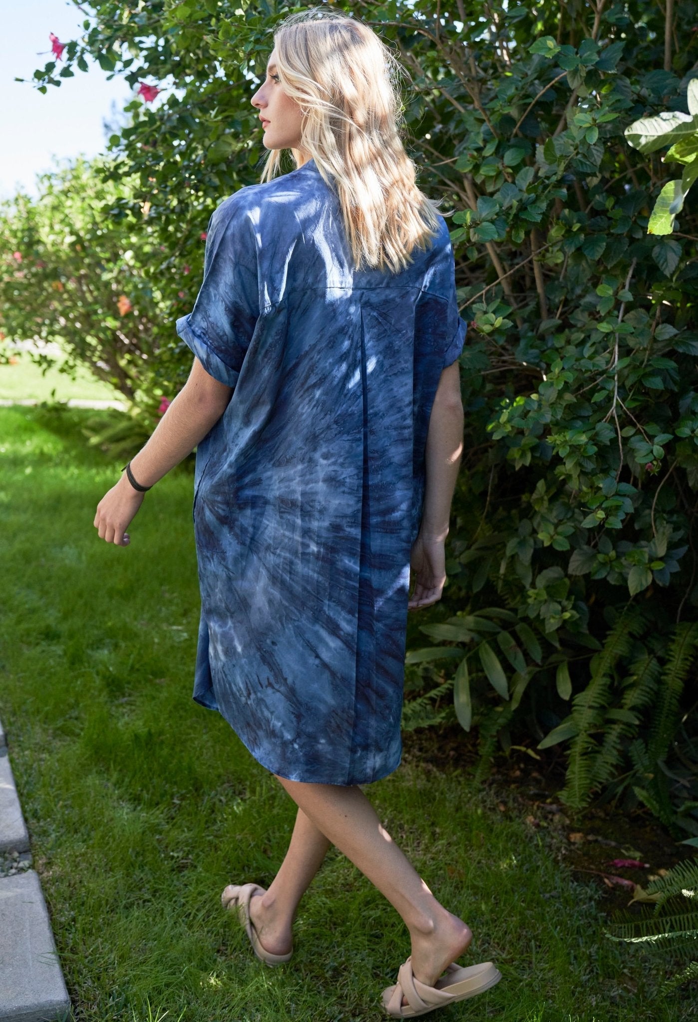 re:hOMe - Short Navy Galaxy Print Cotton Easy Shirt Dress - ocean+main