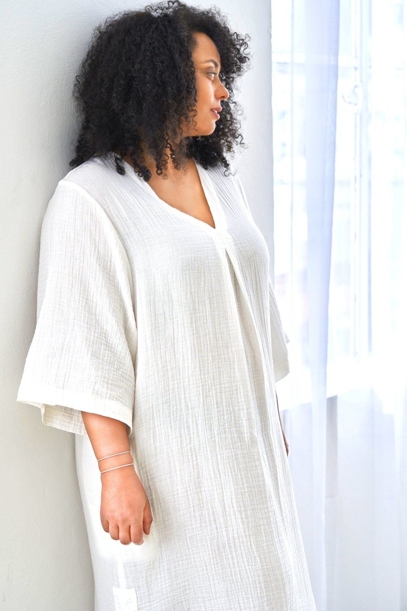 re:hOMe - White Cotton Gauze Caftan - ocean+main