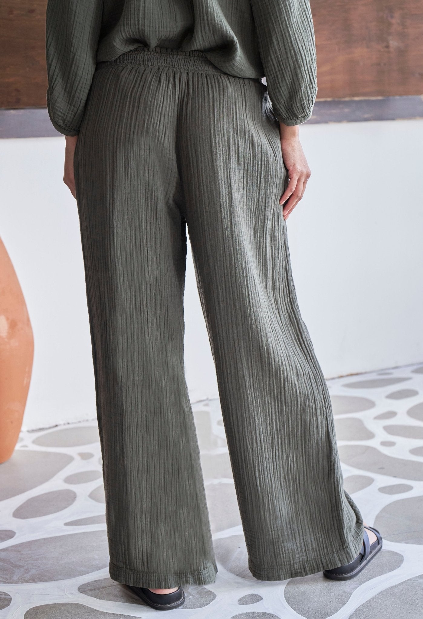 Sage Gauze Palazzo Pant without Satin Tie Belt - ocean+main